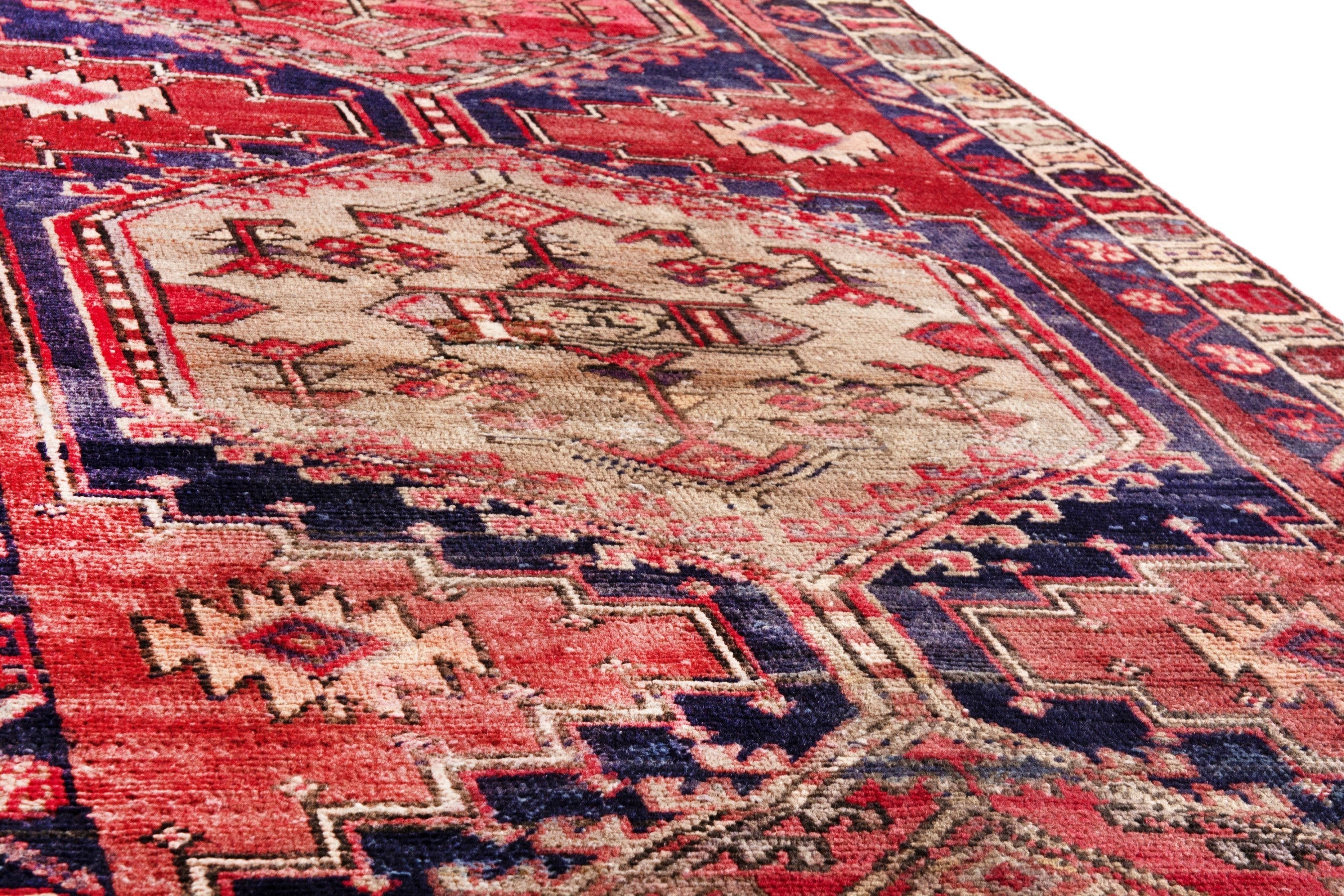 Persian Azerbaijan runner rug in deep red and cream, view 10 of 18