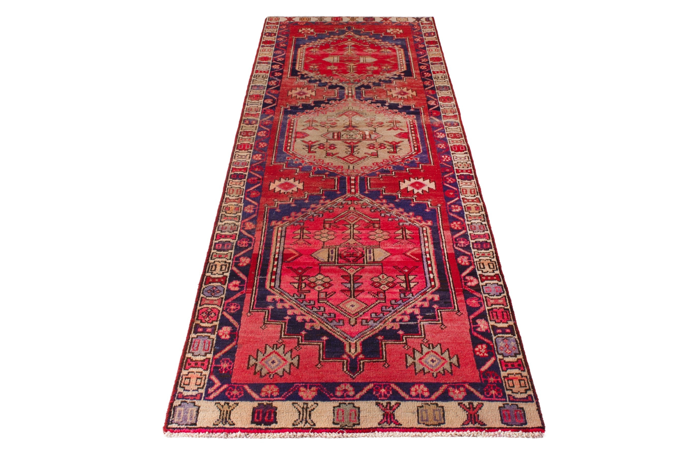 Persian Azerbaijan runner rug in deep red and cream, view 2 of 18