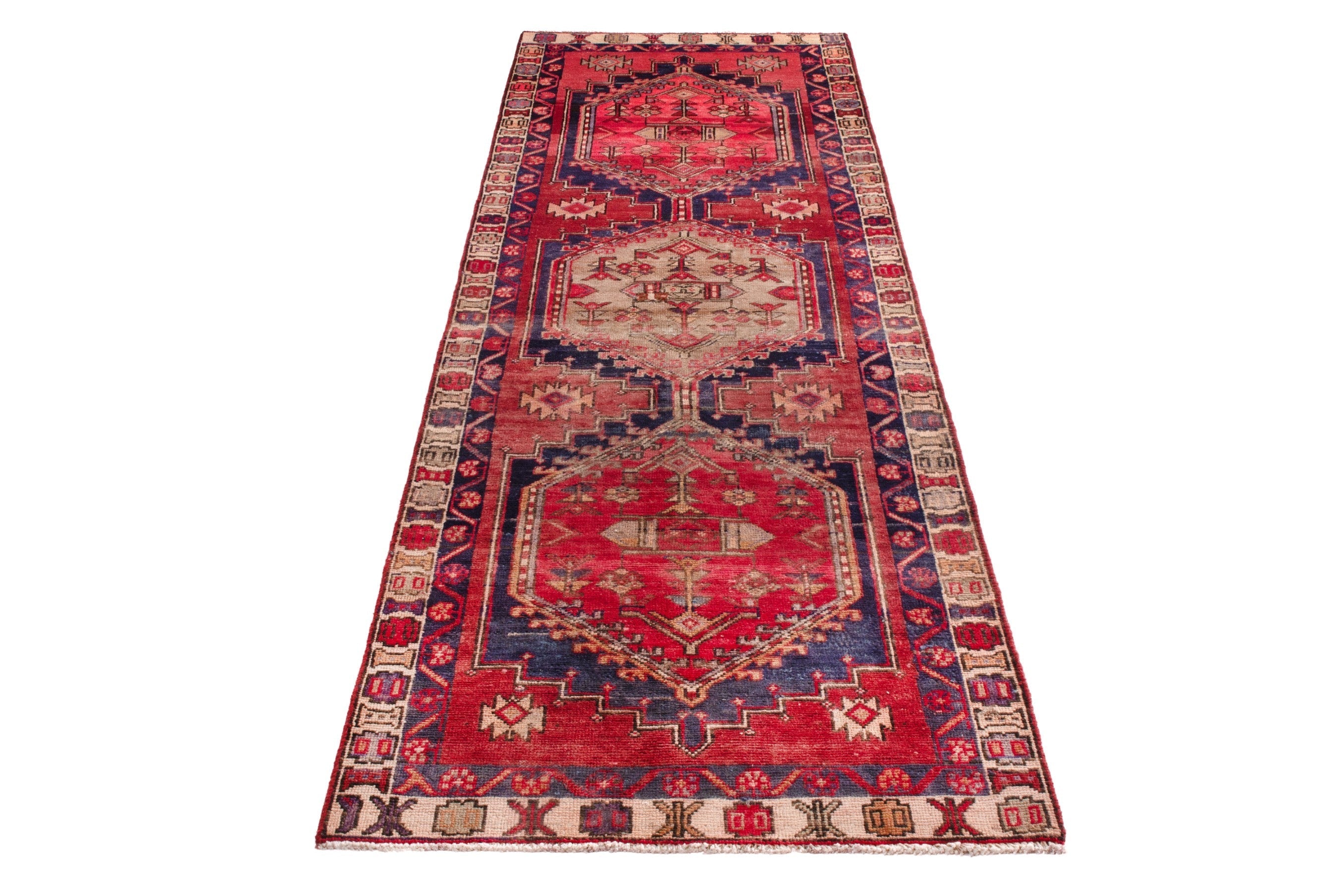 Persian Azerbaijan runner rug in deep red and cream, view 3 of 18