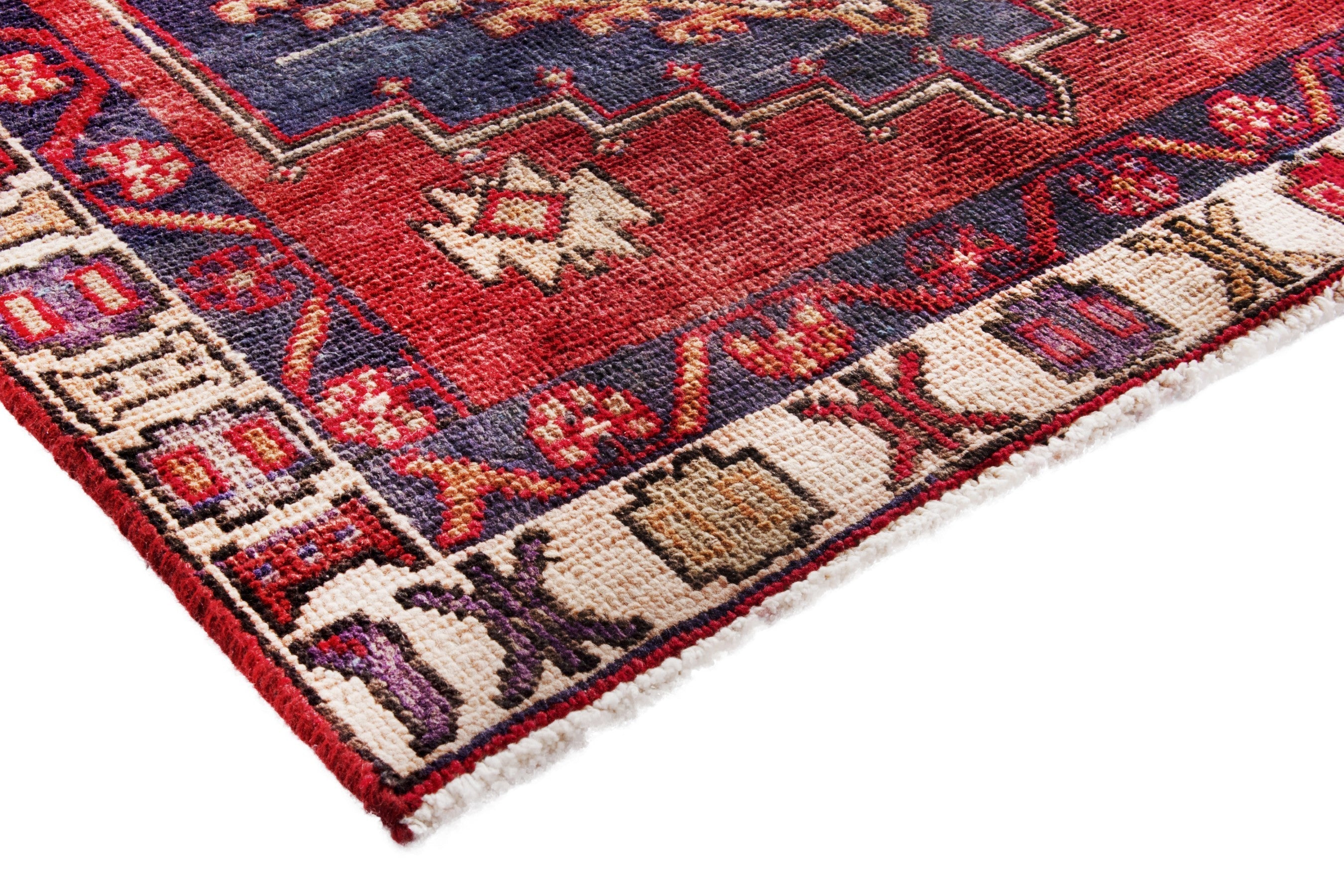 Persian Azerbaijan runner rug in deep red and cream, view 4 of 18