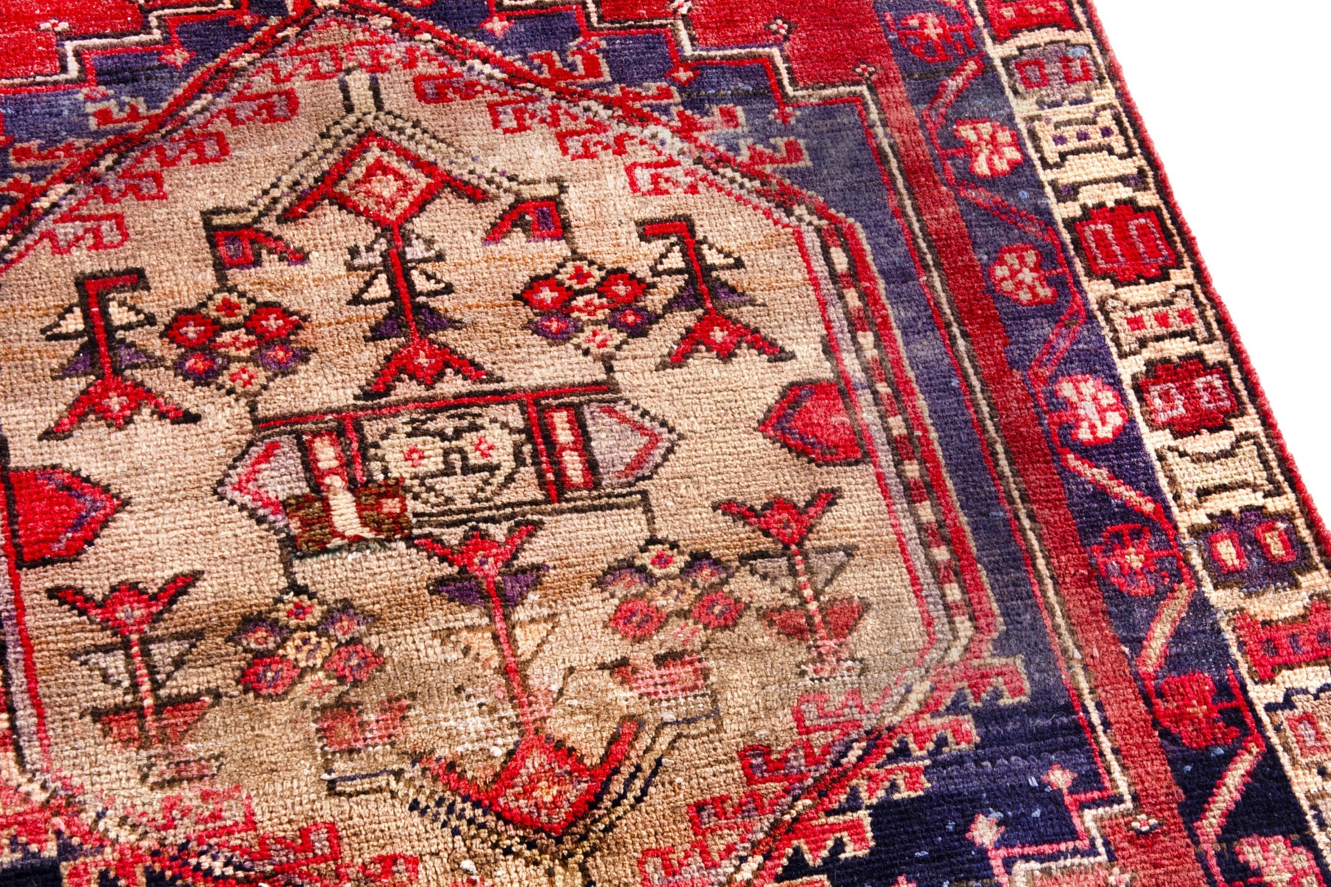 Persian Azerbaijan runner rug in deep red and cream, view 7 of 18