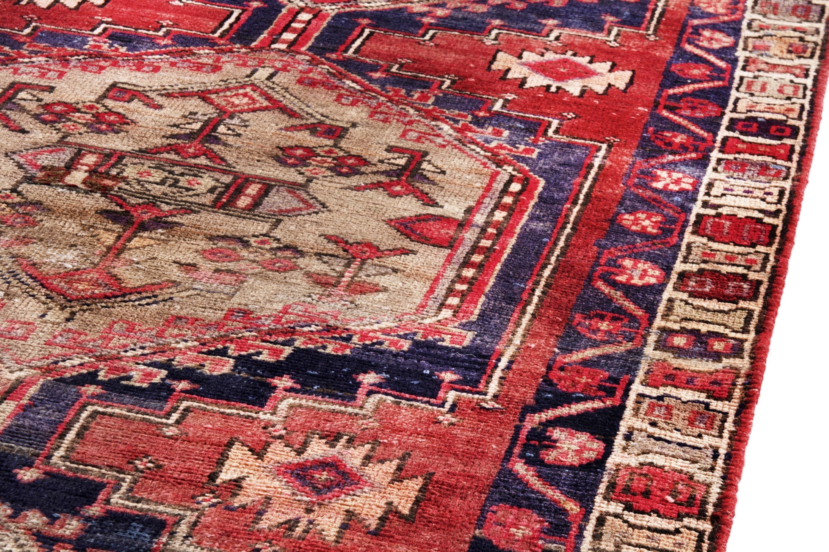 Persian Azerbaijan runner rug in deep red and cream, view 9 of 18