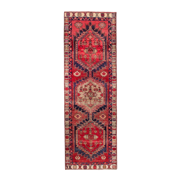 Persian Azerbaijan runner rug in deep red and cream, 3'3" x 9'7"