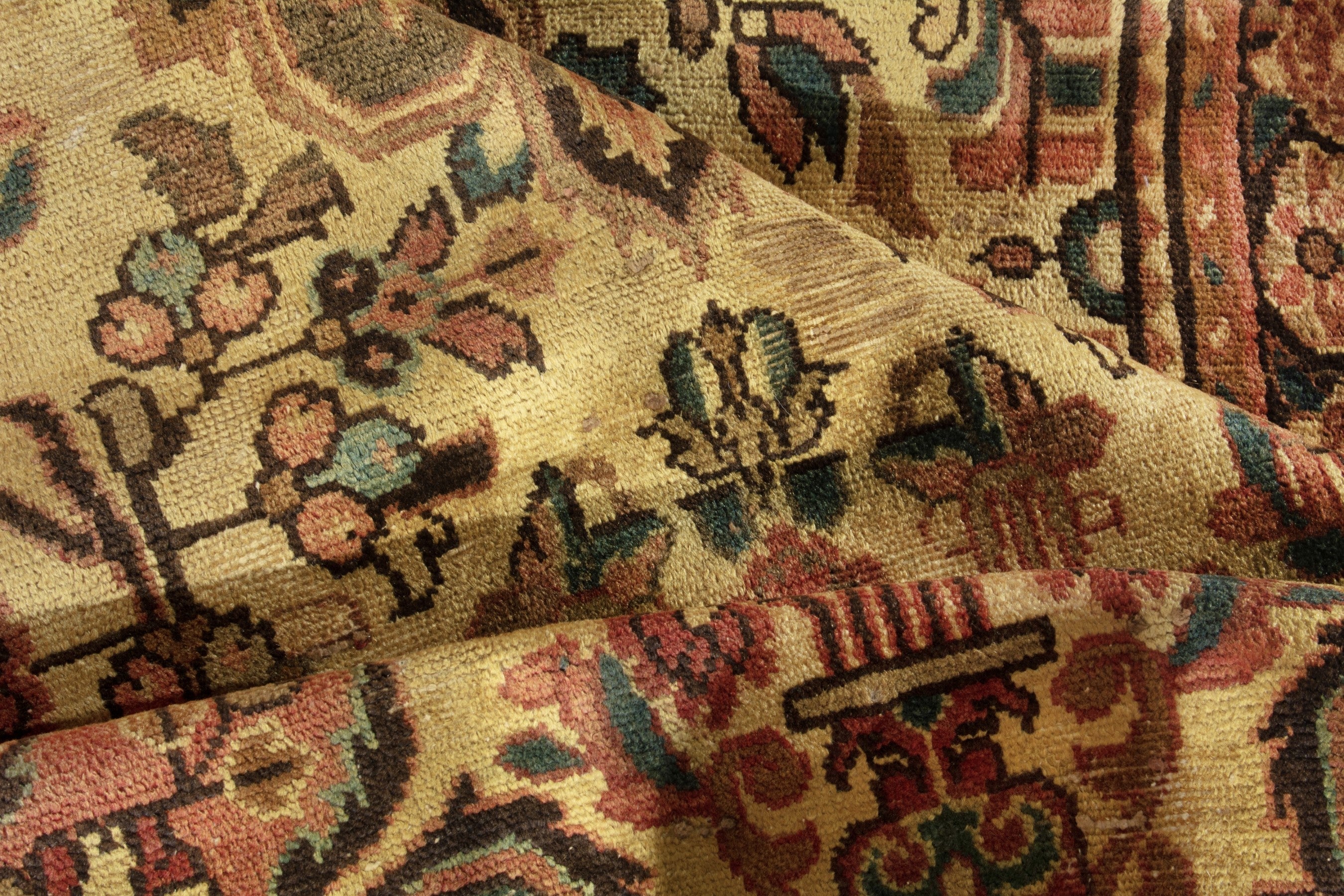 Turkish Anatolian area rug in tan and dark brown, view 17 of 18