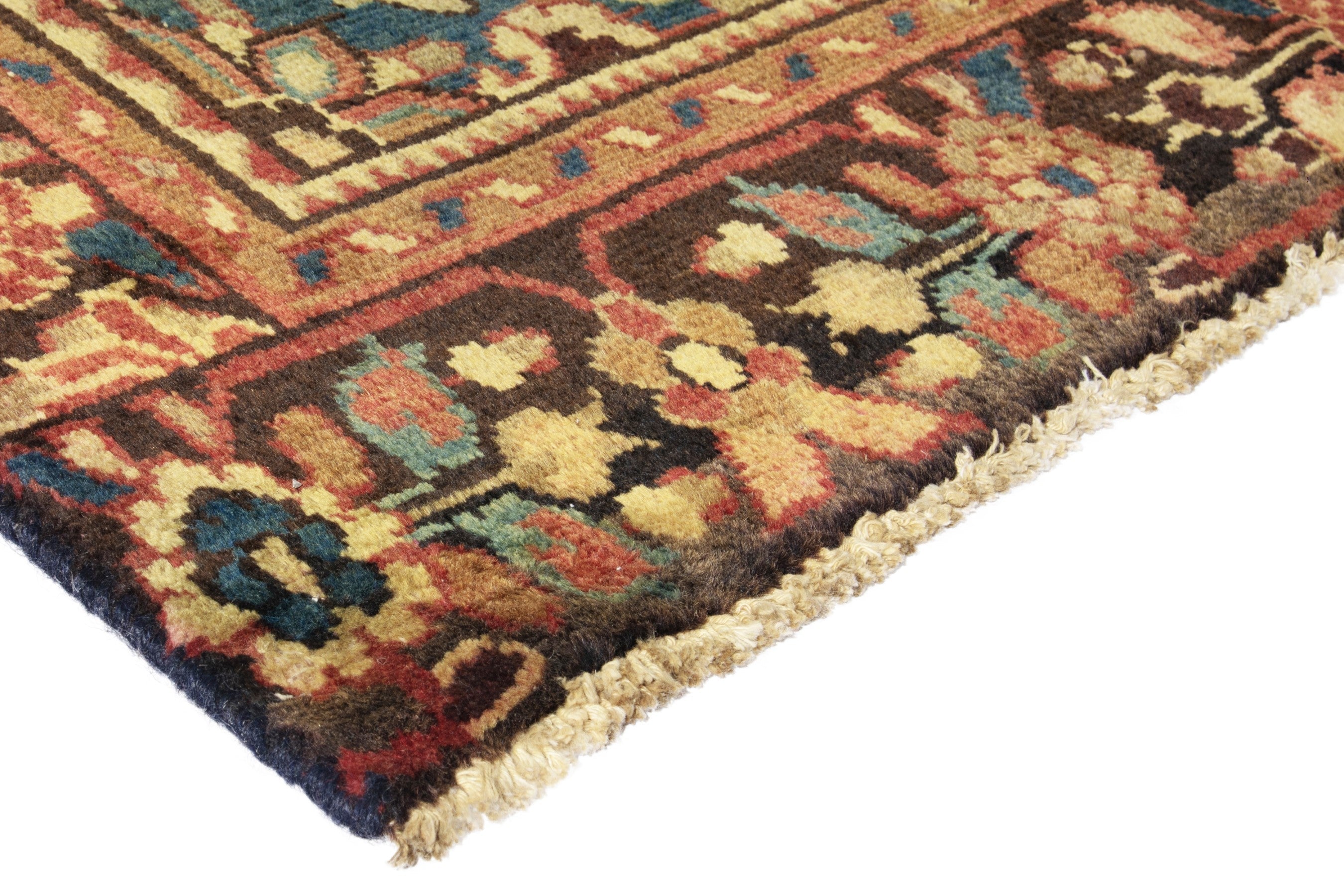 Turkish Anatolian area rug in tan and dark brown, view 4 of 18