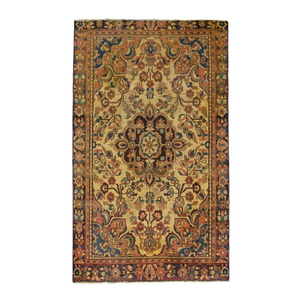 Turkish Anatolian area rug in tan and dark brown, 4'7" x 7'8"