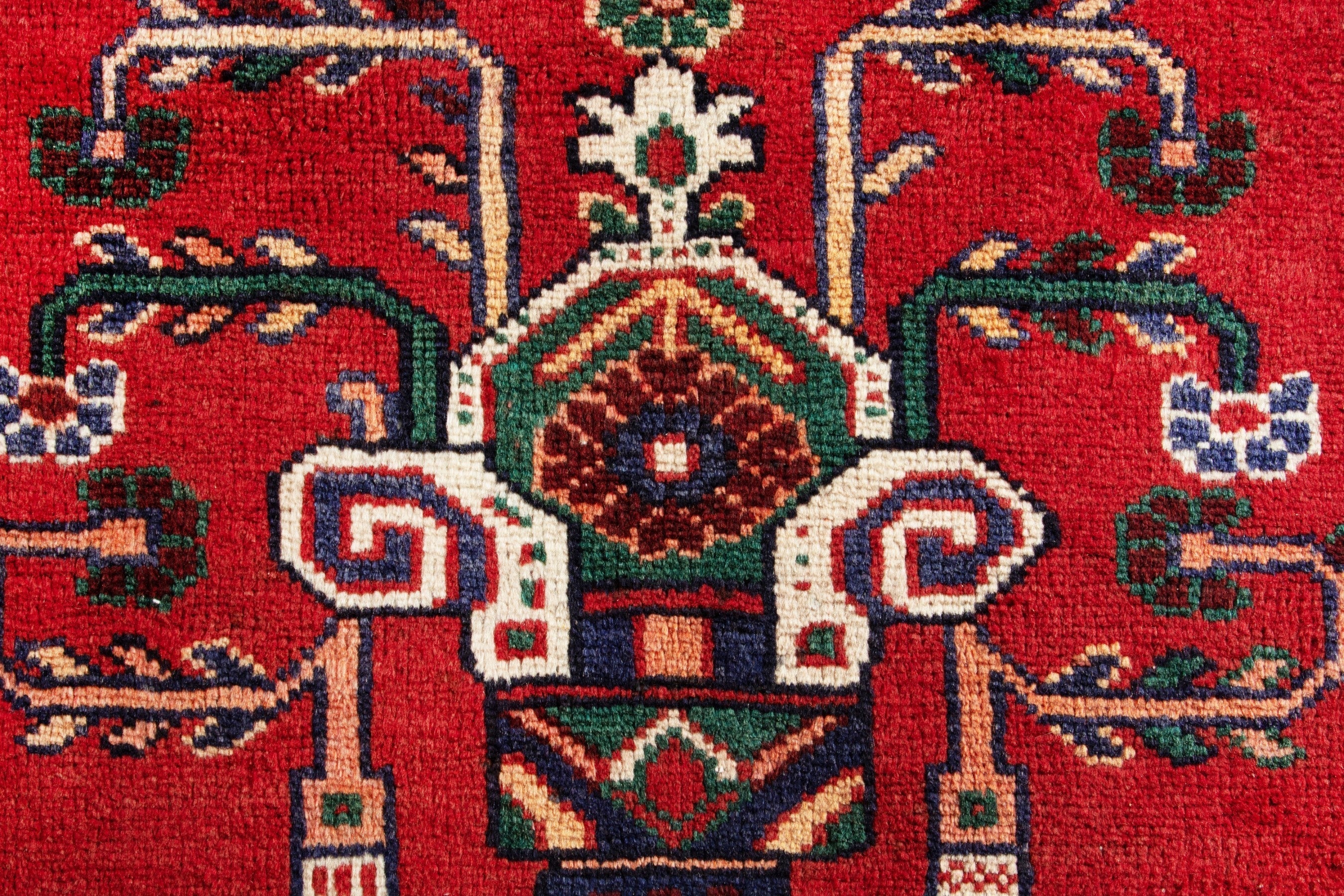 Persian Ferdos area rug in deep red and navy, view 11 of 17