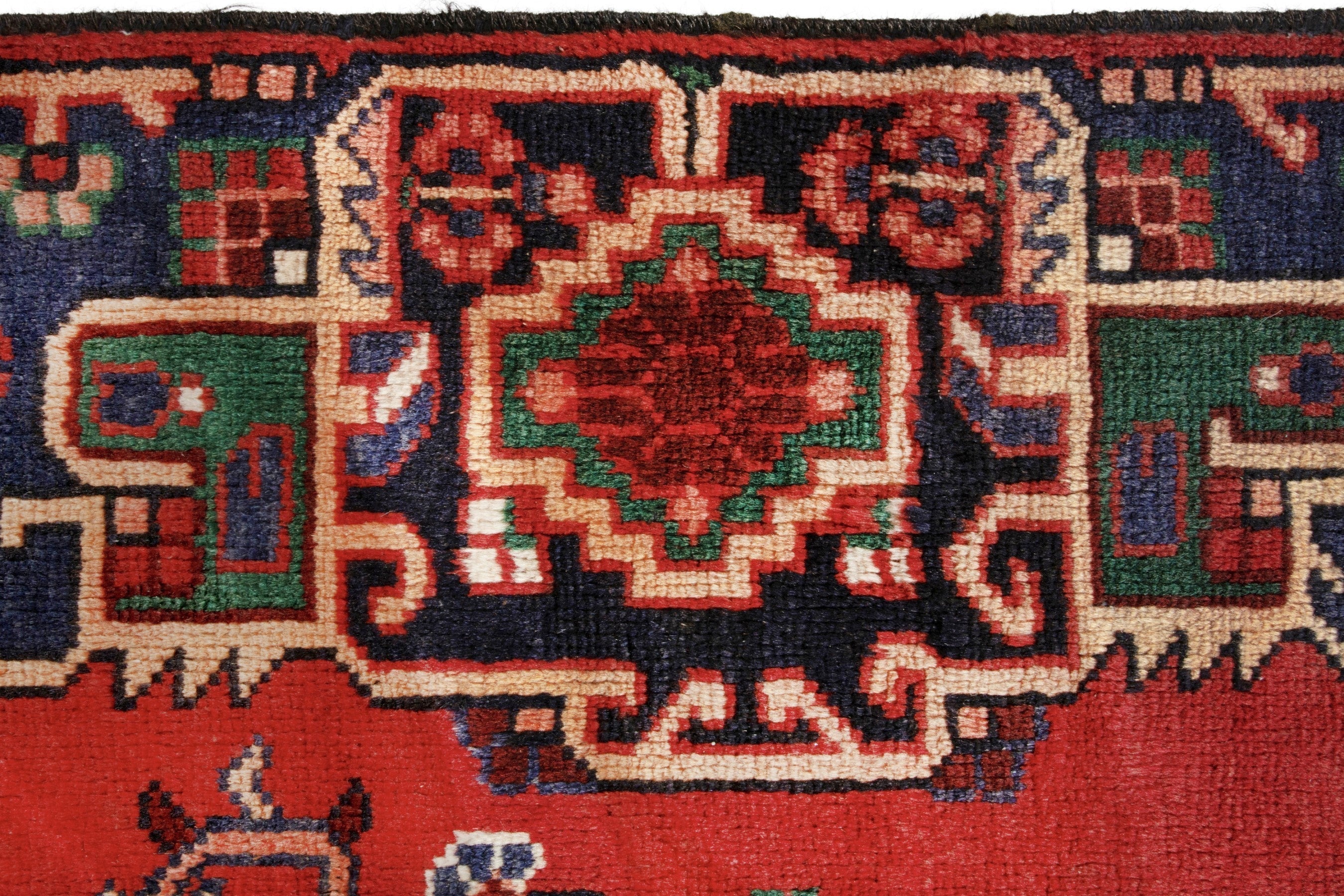 Persian Ferdos area rug in deep red and navy, view 12 of 17