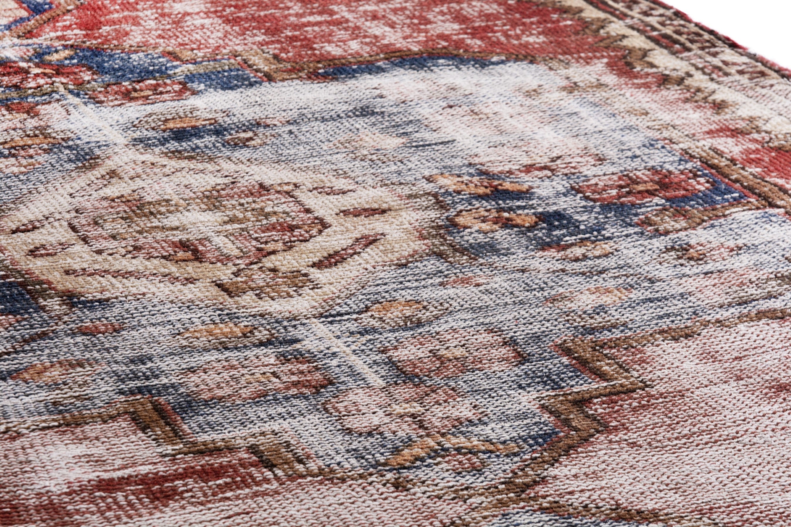 Persian Hamedan accent rug in faded red and cream, view 10 of 18