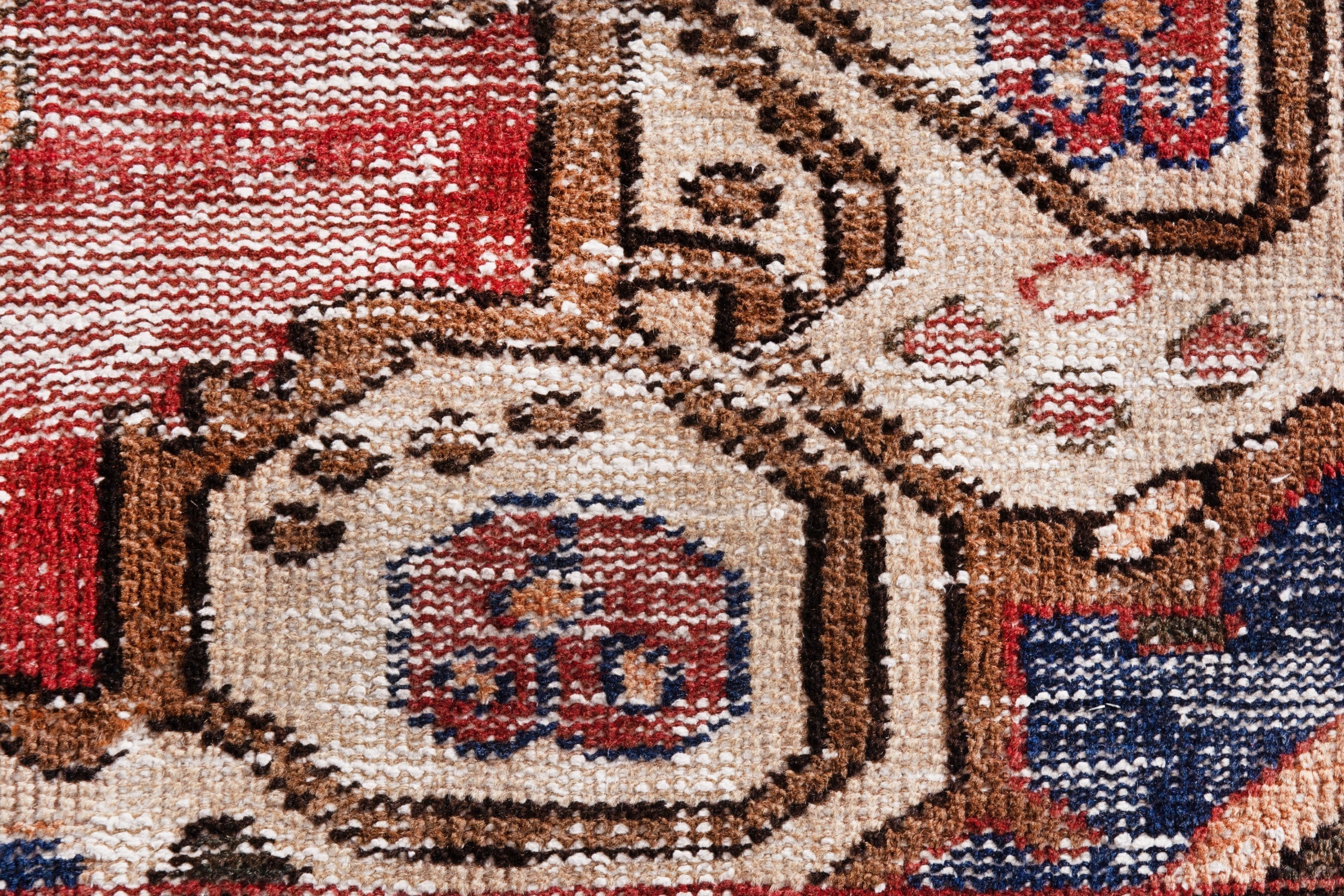 Persian Hamedan accent rug in faded red and cream, view 11 of 18
