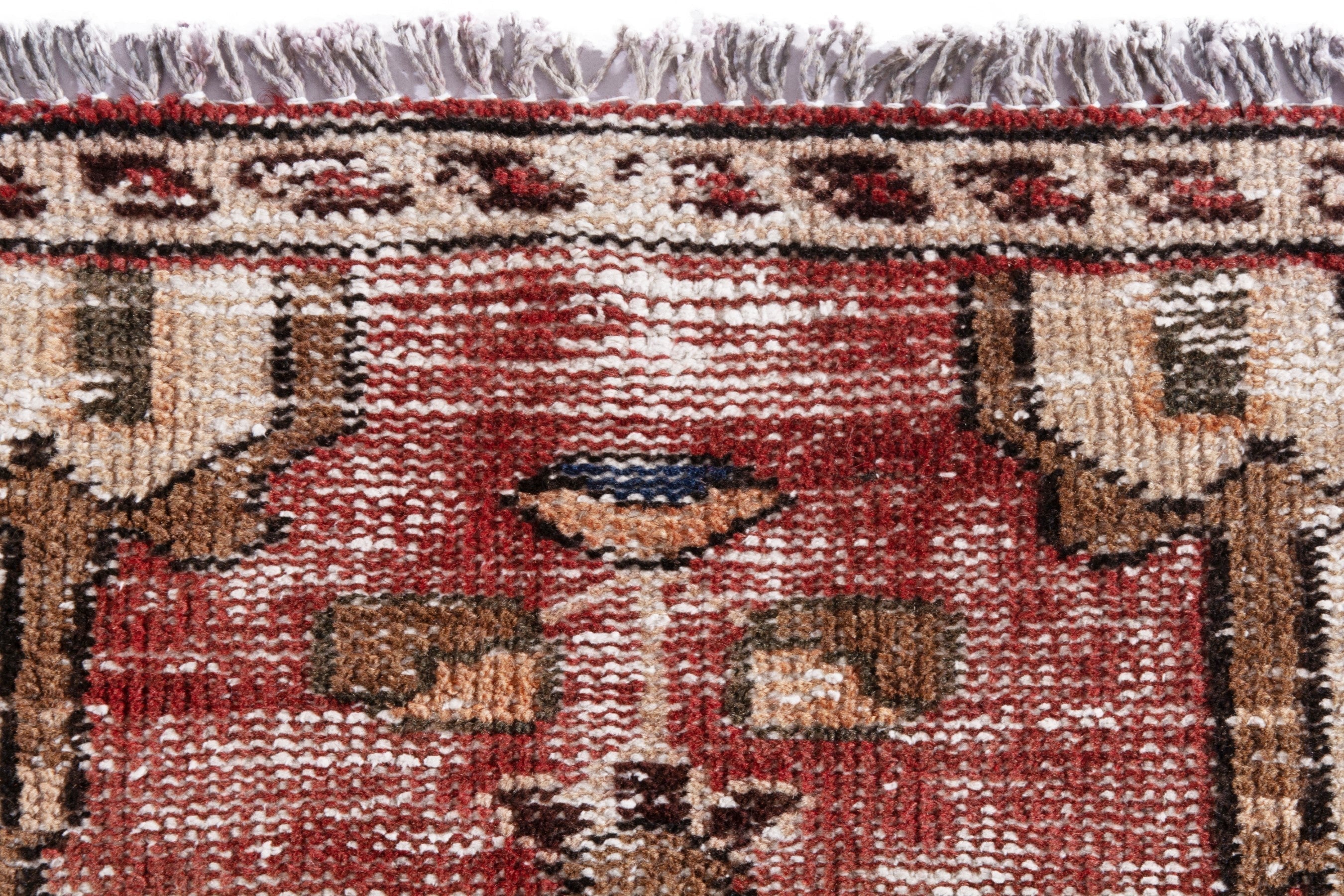 Persian Hamedan accent rug in faded red and cream, view 14 of 18