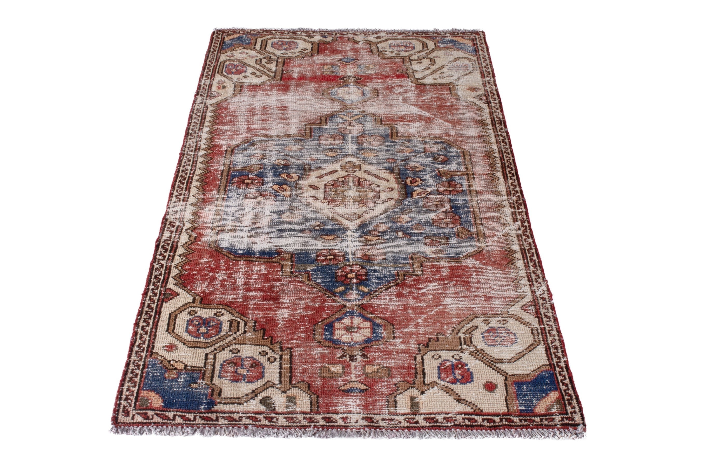 Persian Hamedan accent rug in faded red and cream, view 2 of 18