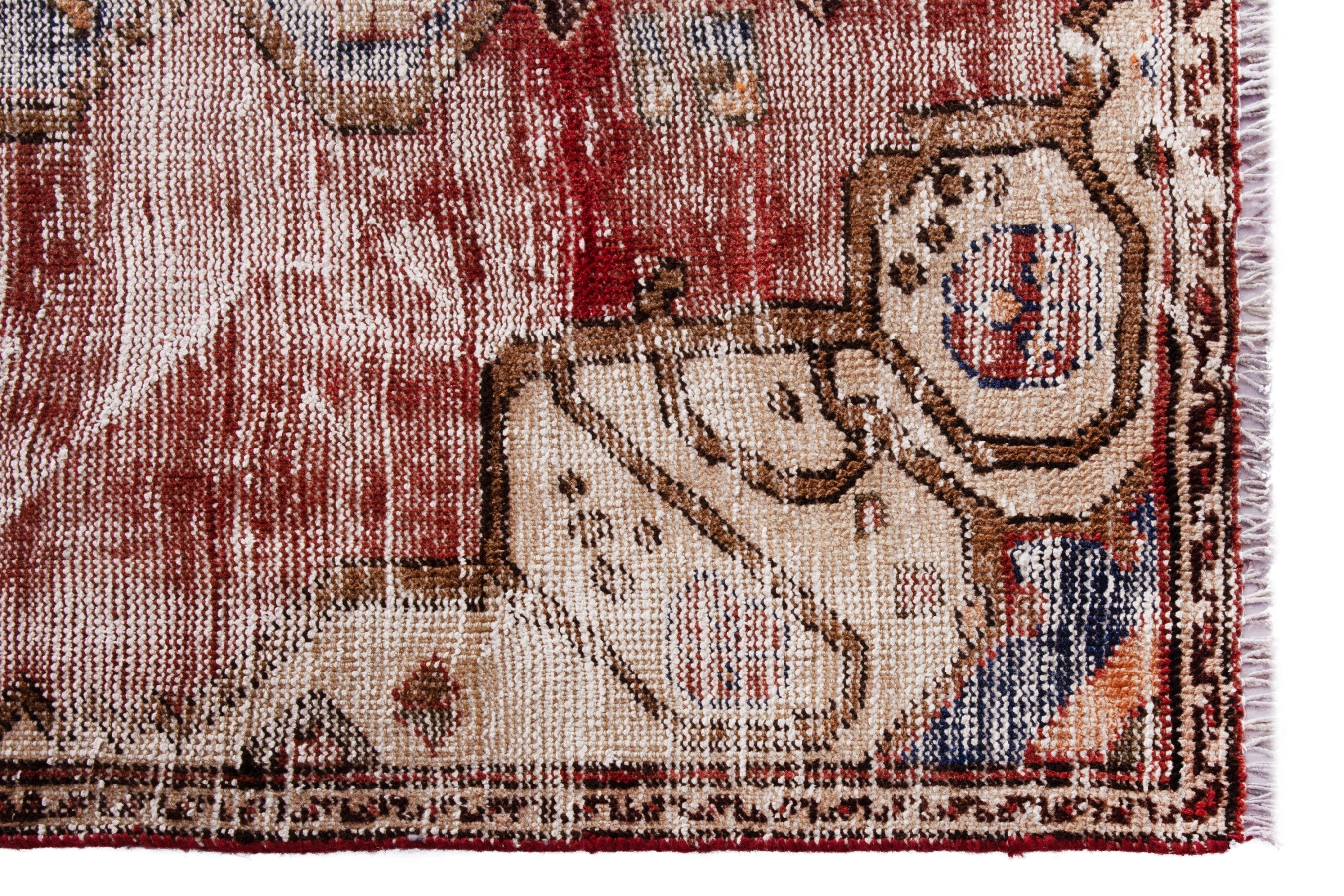 Persian Hamedan accent rug in faded red and cream, view 5 of 18