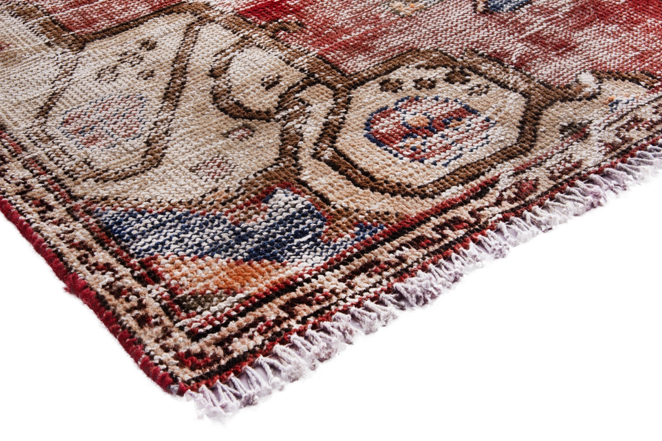 Persian Hamedan accent rug in faded red and cream, view 4 of 18