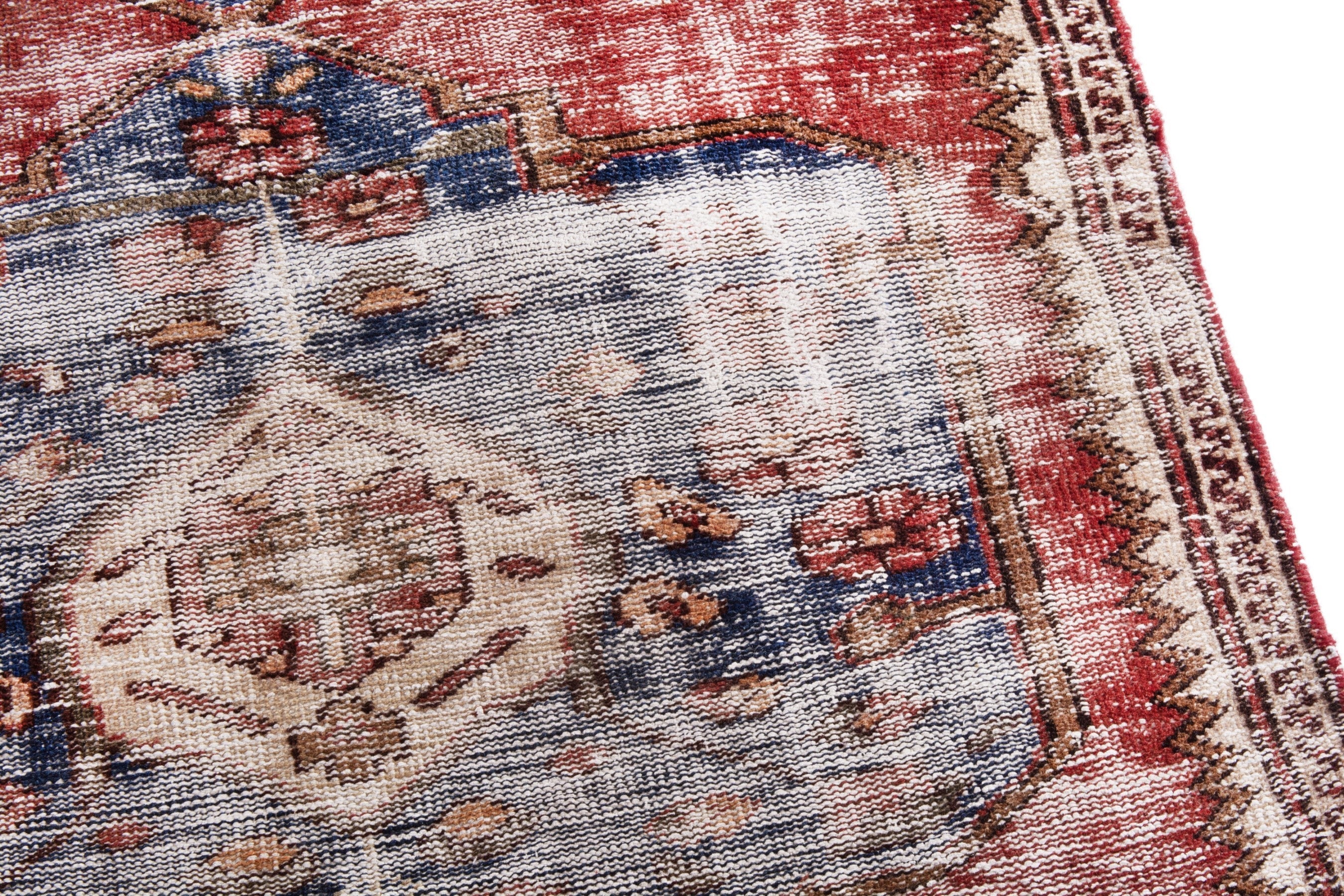 Persian Hamedan accent rug in faded red and cream, view 8 of 18