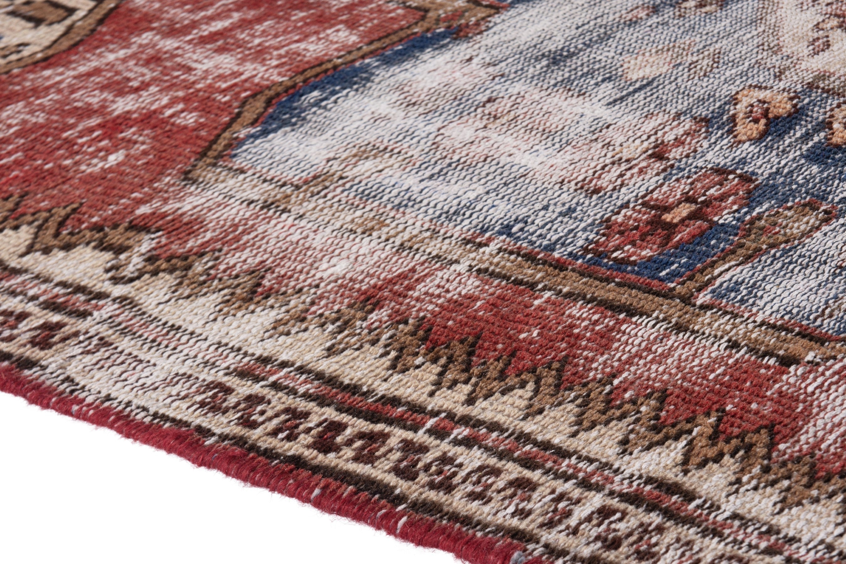 Persian Hamedan accent rug in faded red and cream, view 9 of 18