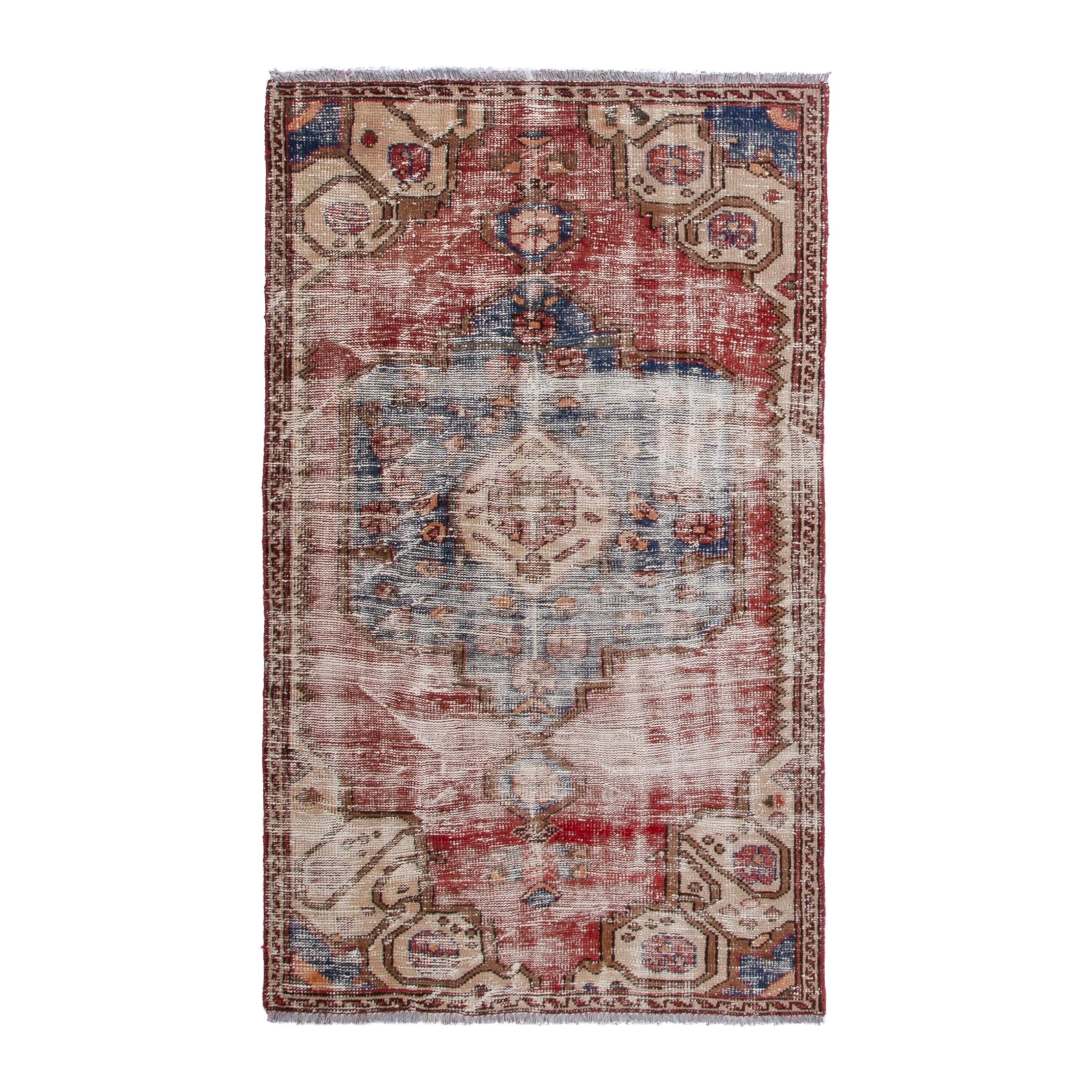 Persian Hamedan accent rug in faded red and cream, 3'5" x 5'8"