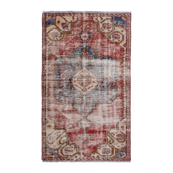 Persian Hamadan accent rug in faded red and cream, 3'5" x 5'8"