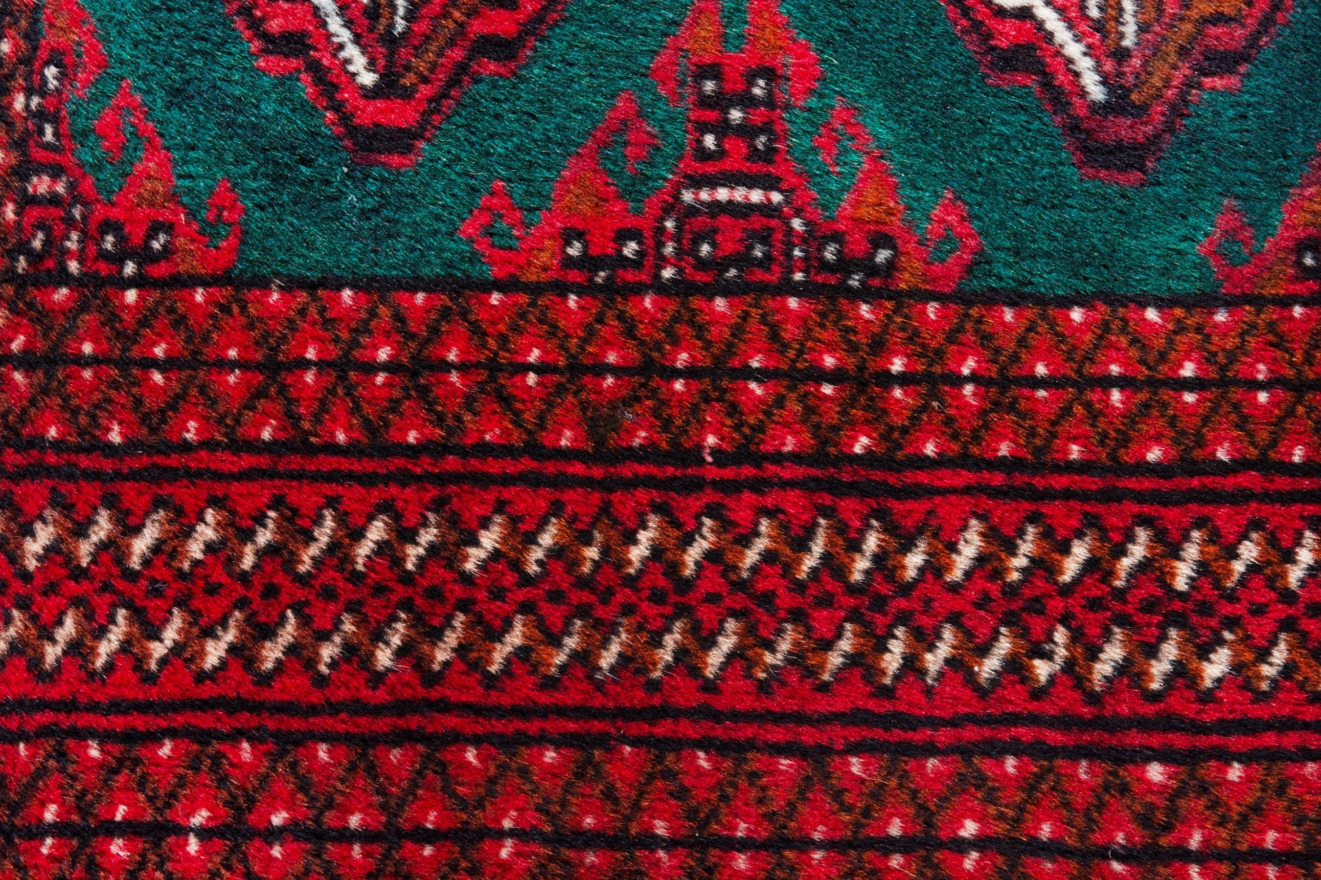 Persian Torkaman accent rug in burgundy and teal, view 12 of 16