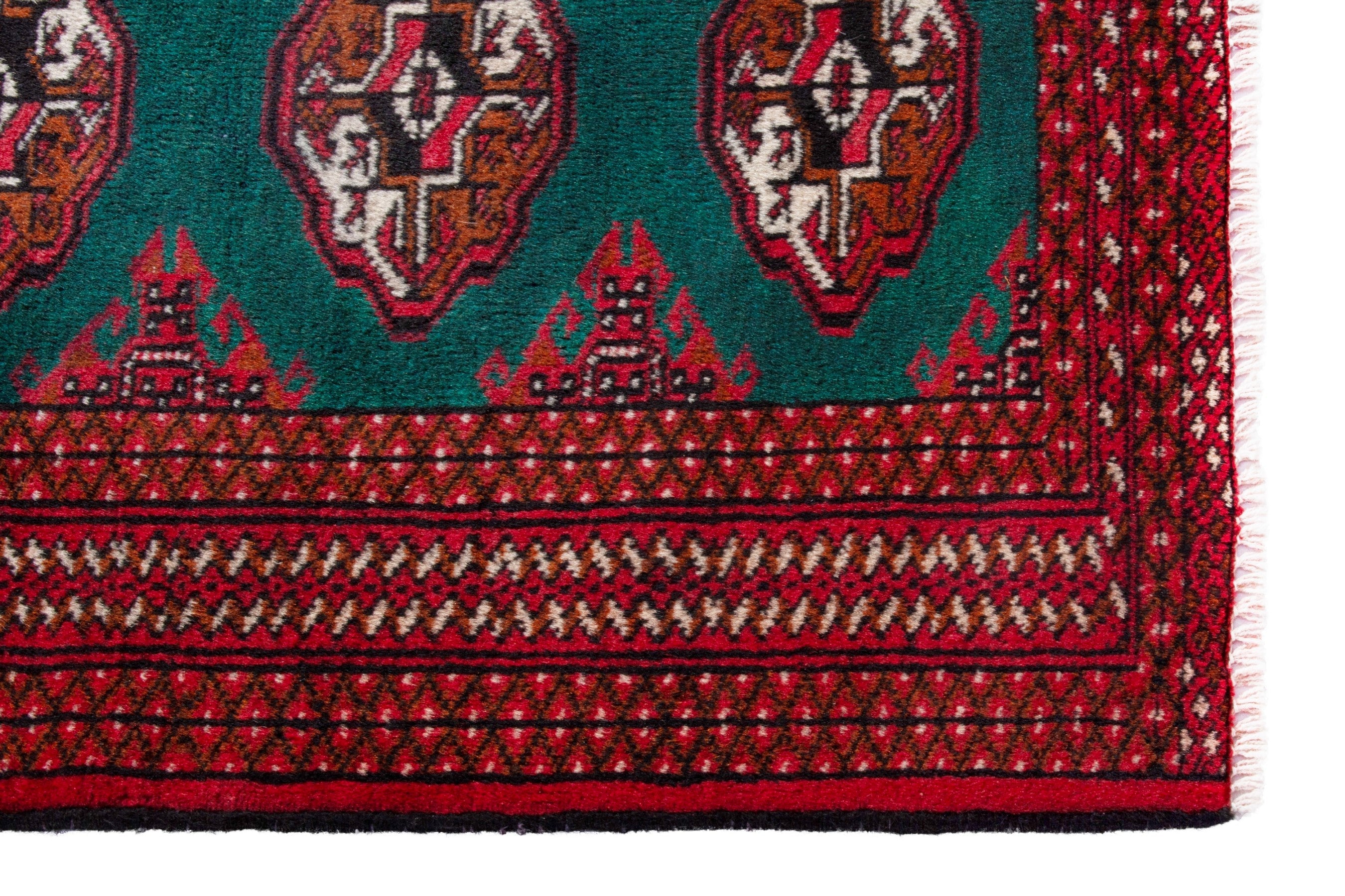 Persian Torkaman accent rug in burgundy and teal, view 5 of 16