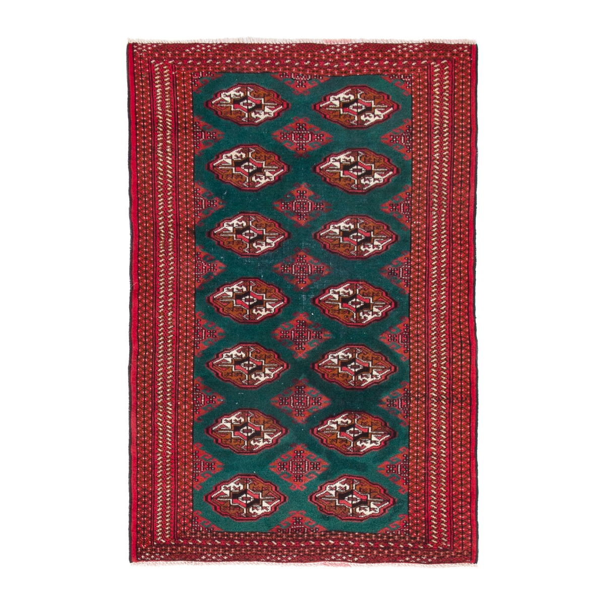 Persian Torkaman accent rug in burgundy and teal, 3'3" x 4'11"
