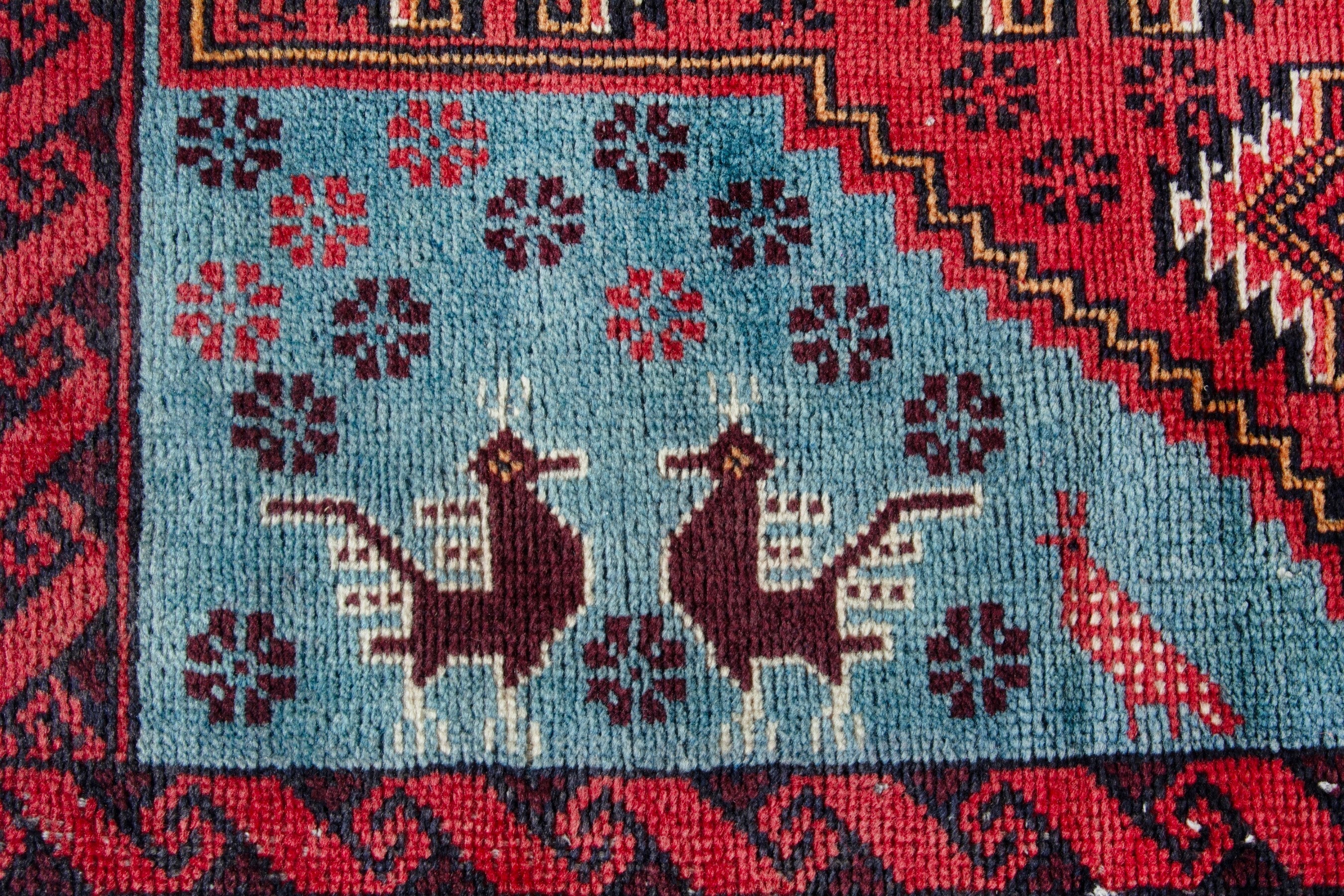 Persian Torkaman accent rug in deep red and faded red, view 12 of 17