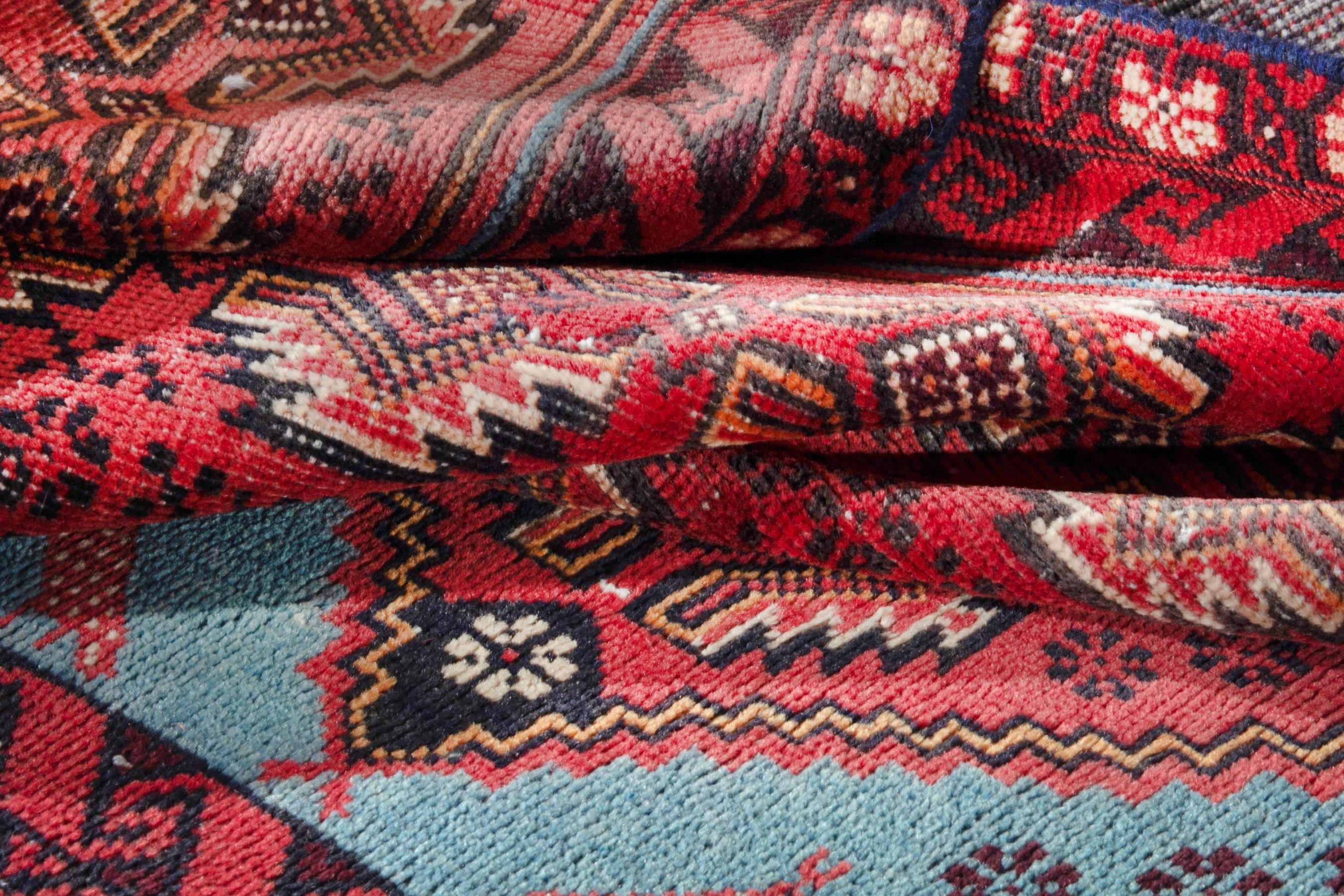 Persian Torkaman accent rug in deep red and faded red, view 15 of 17