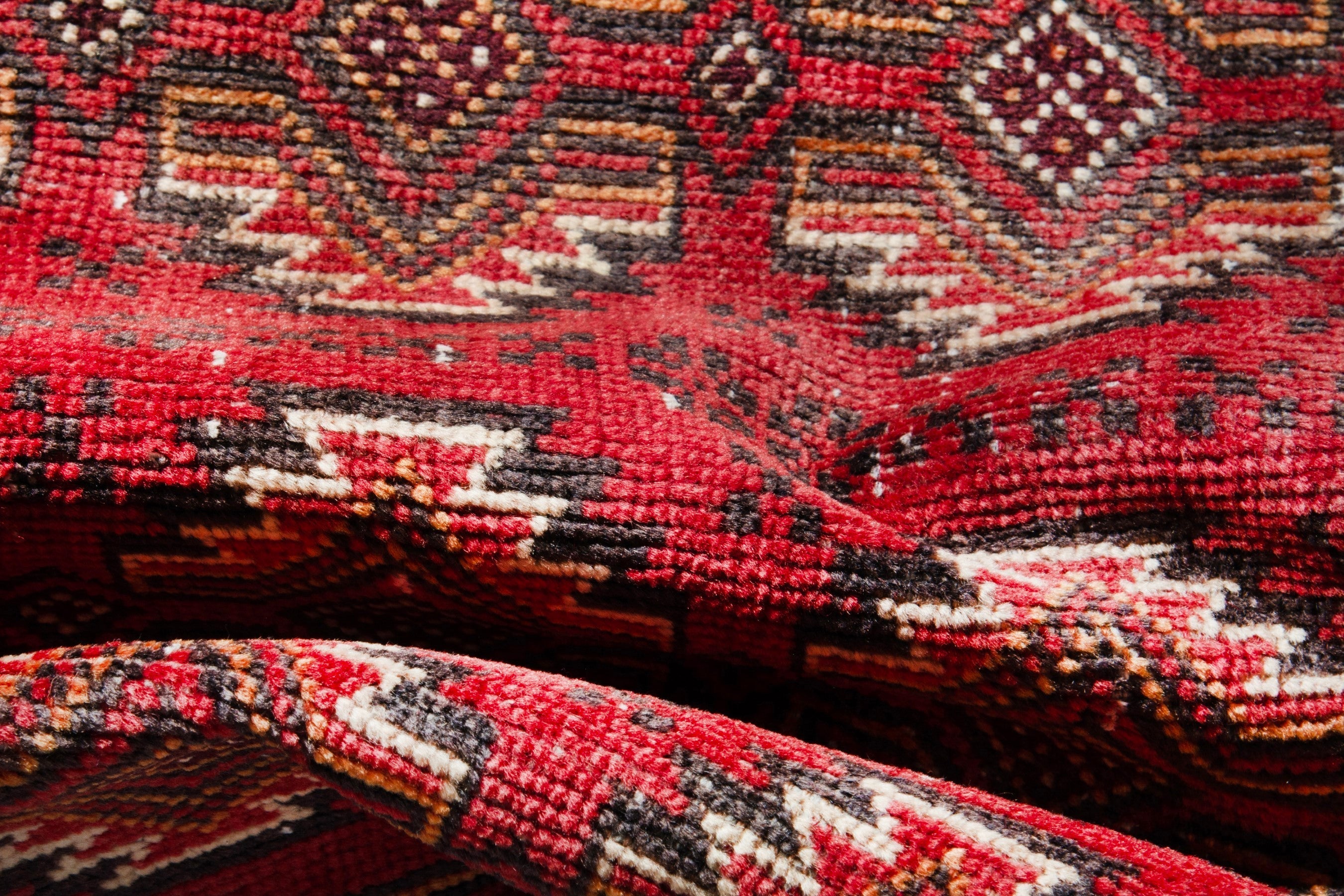 Persian Torkaman accent rug in deep red and faded red, view 16 of 17