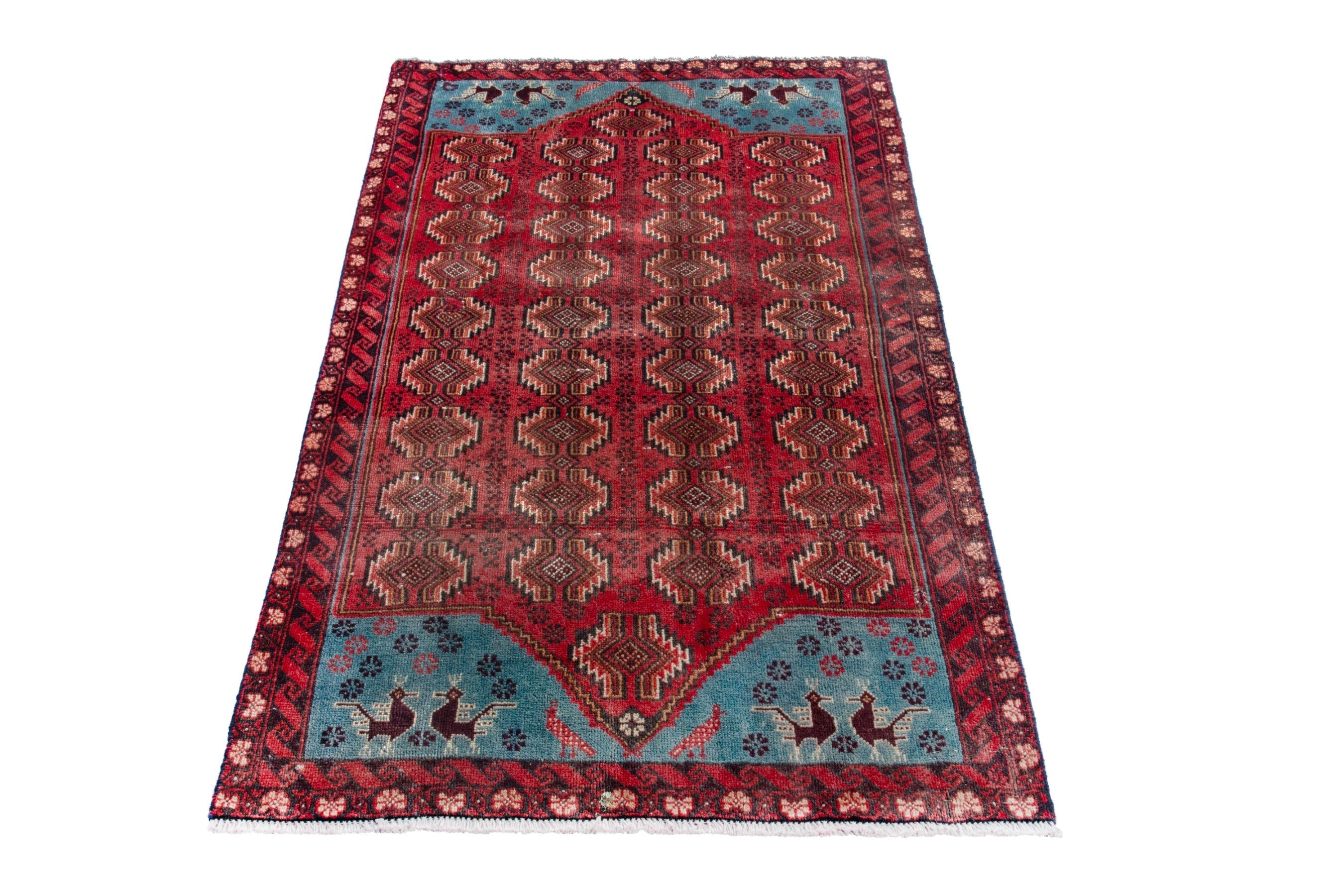 Persian Torkaman accent rug in deep red and faded red, view 2 of 17