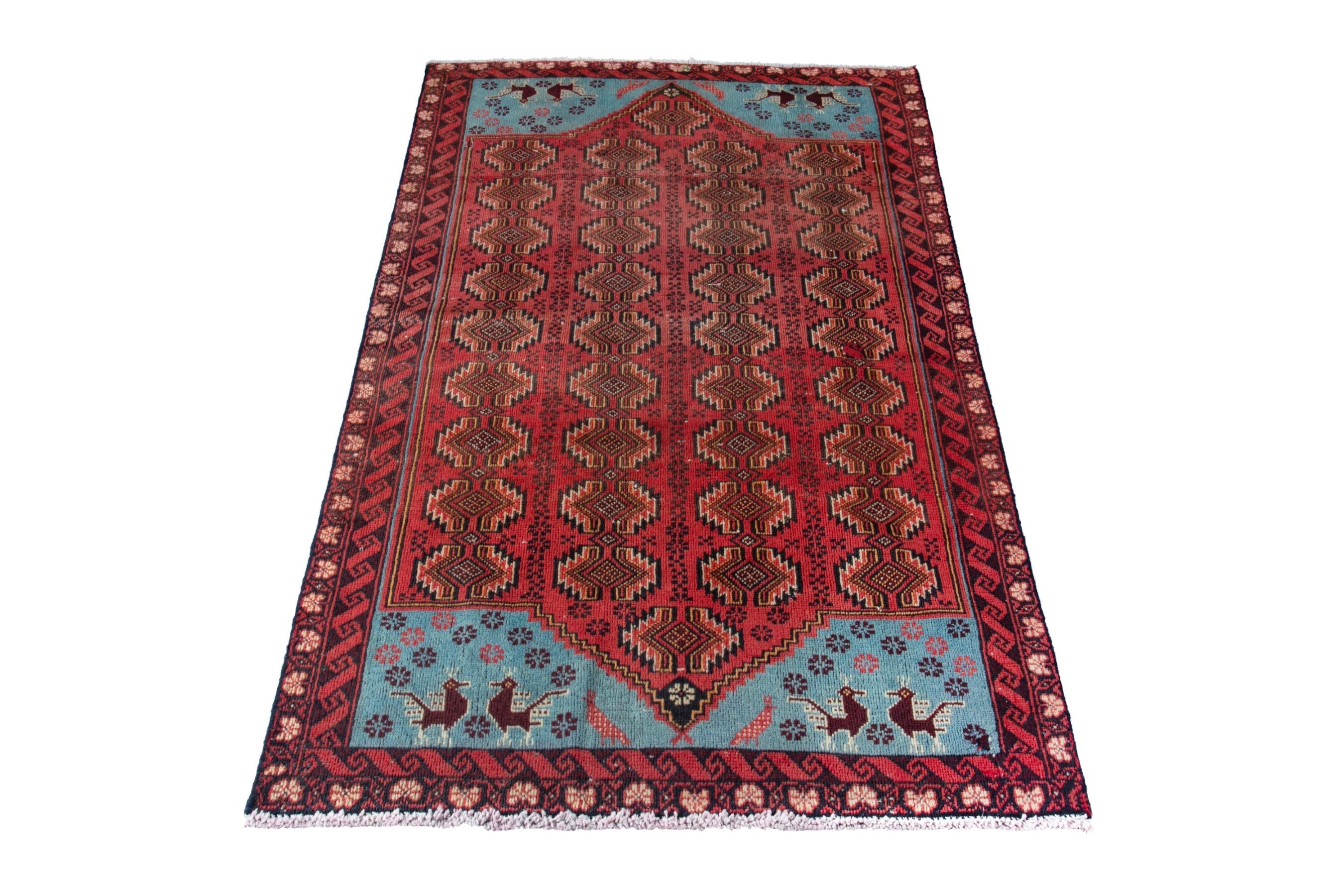 Persian Torkaman accent rug in deep red and faded red, view 3 of 17