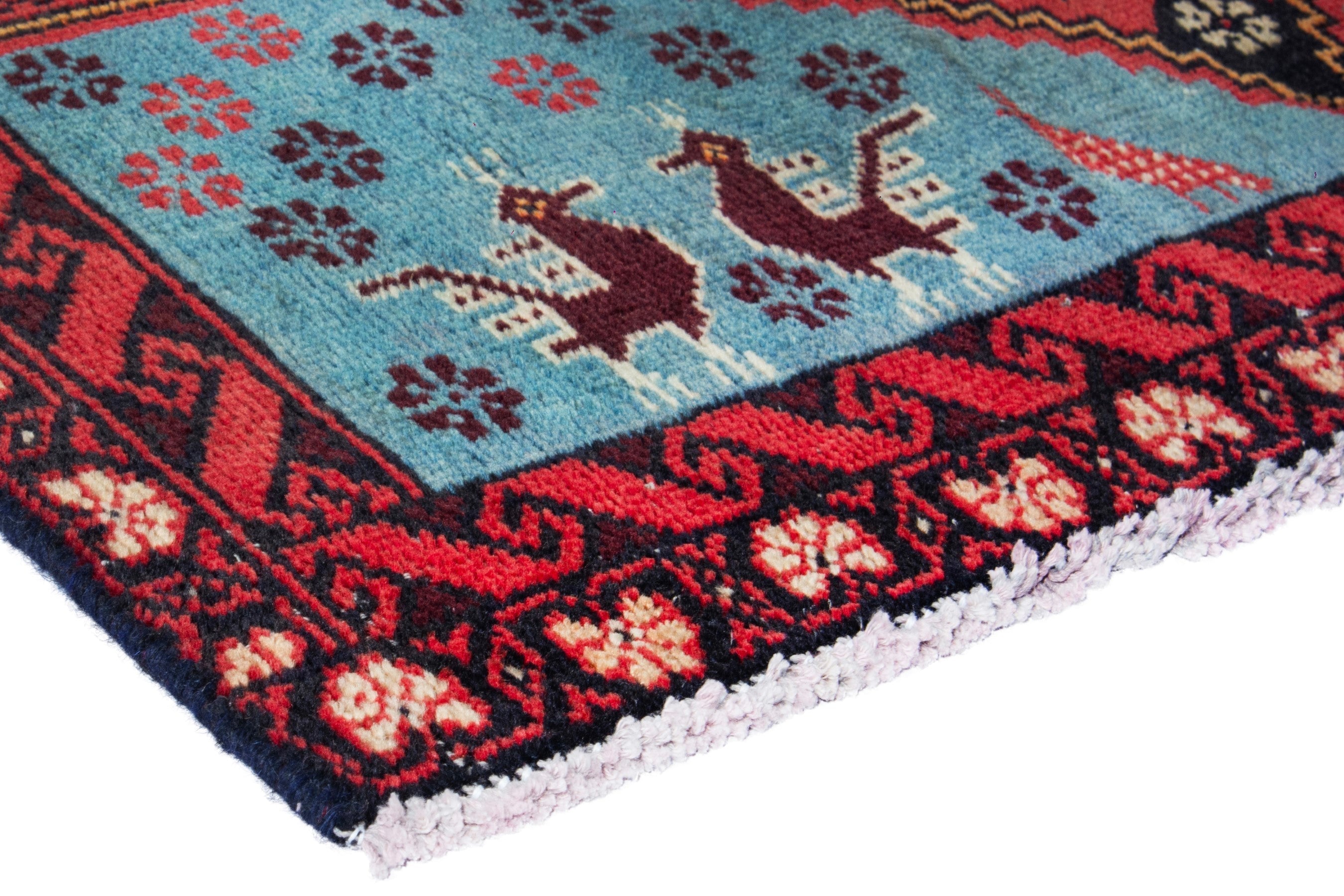 Persian Torkaman accent rug in deep red and faded red, view 4 of 17
