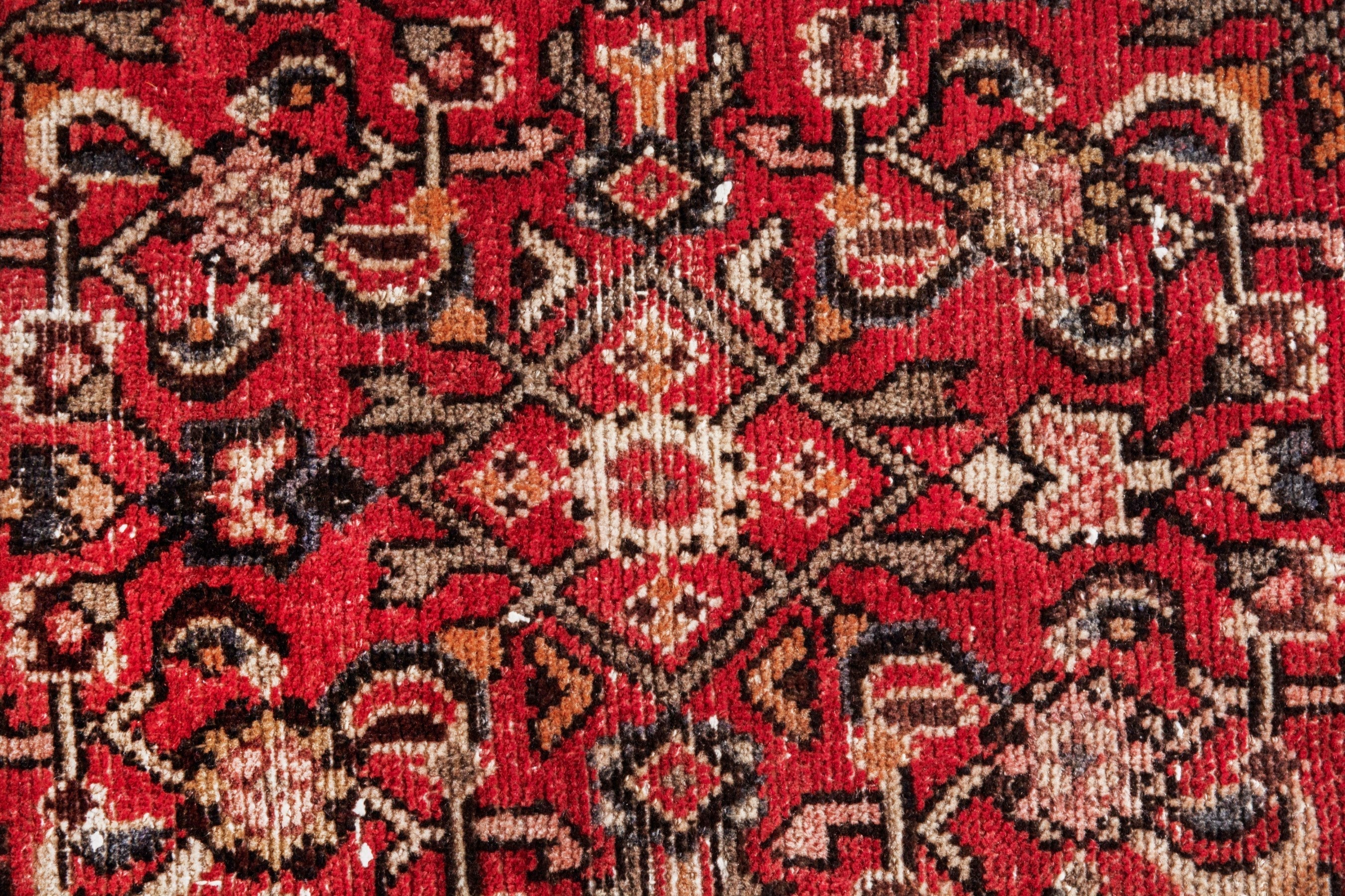 Persian Hosseinabad area rug in deep red and cream, view 13 of 20