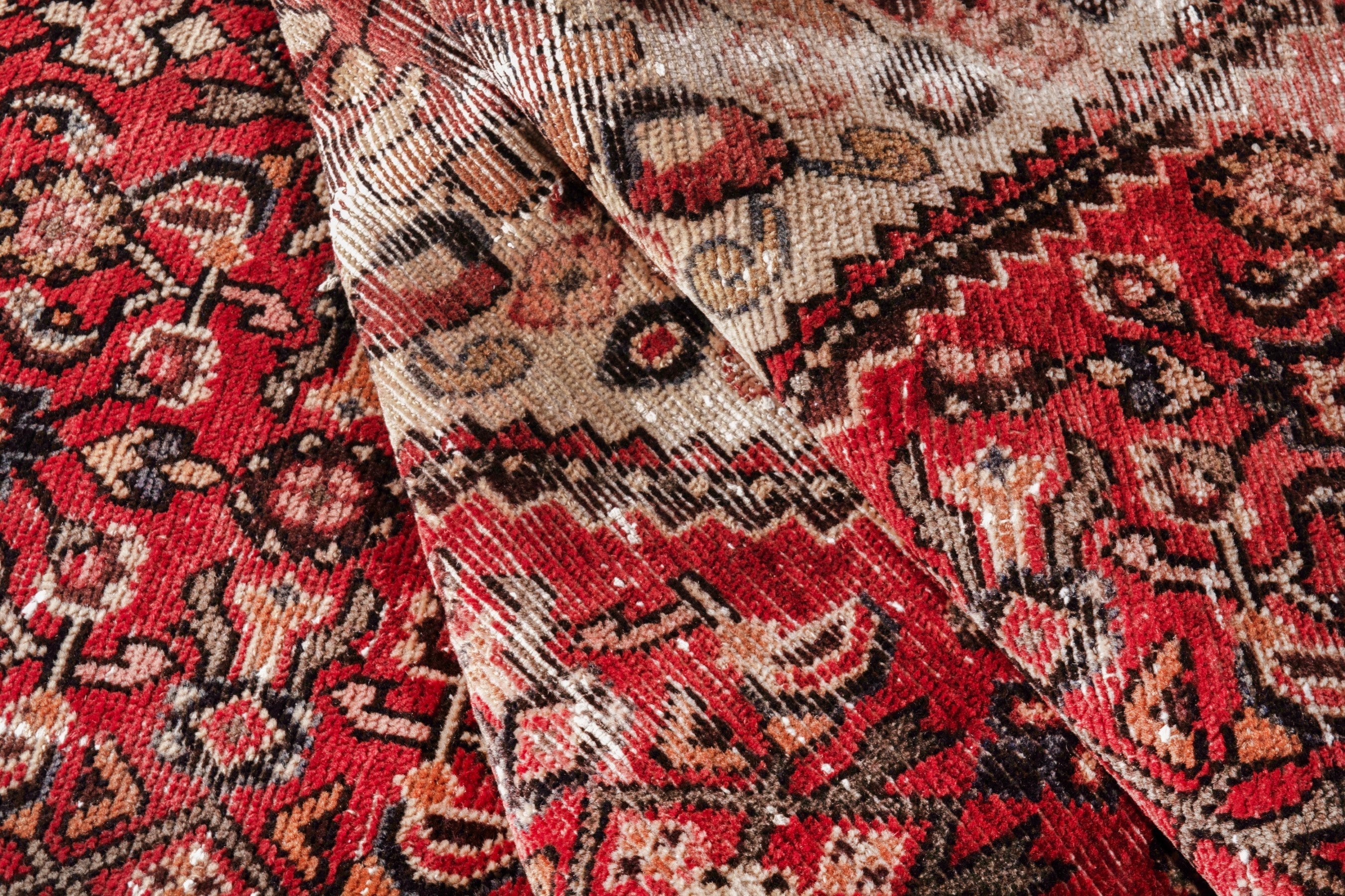 Persian Hosseinabad area rug in deep red and cream, view 15 of 20