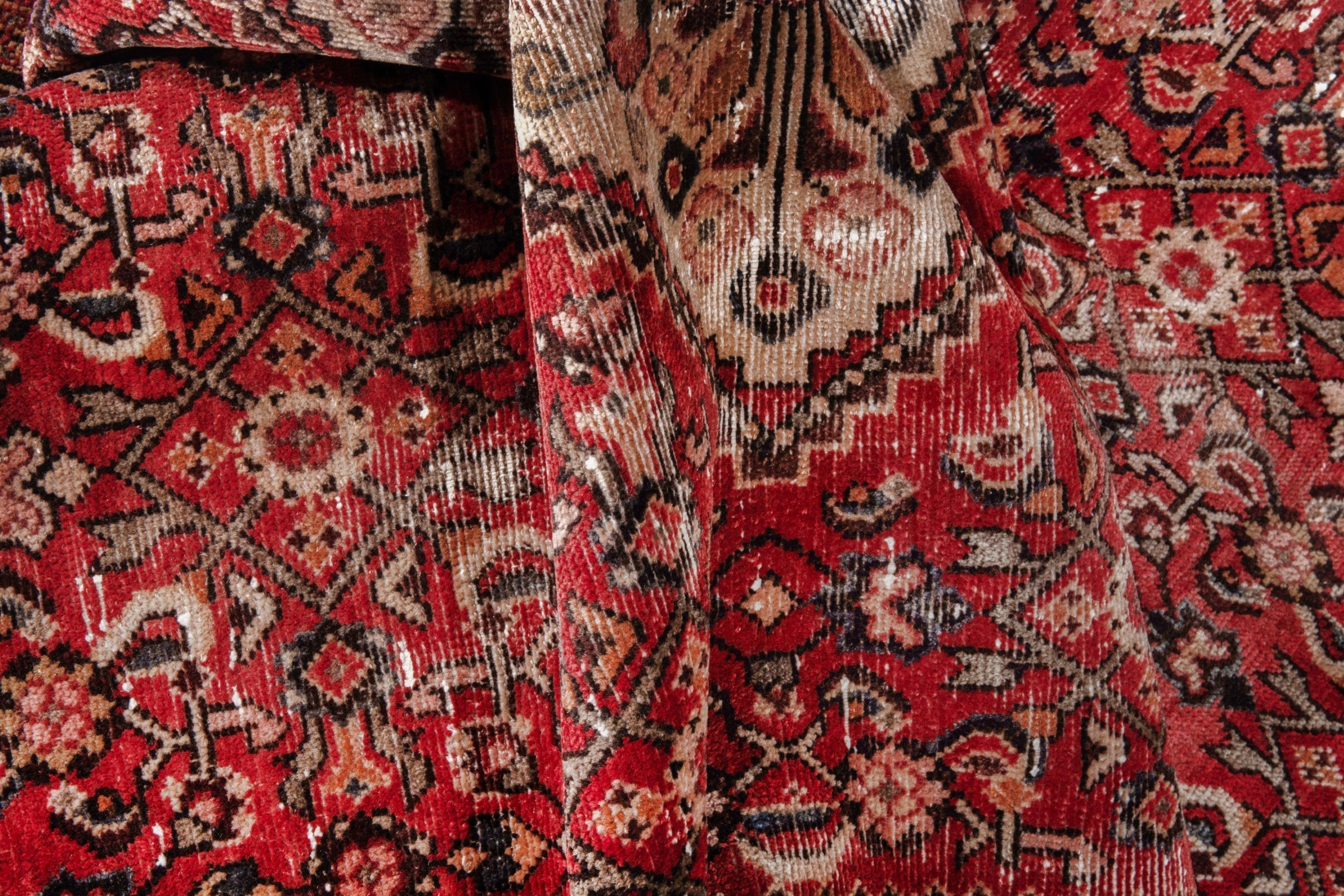 Persian Hosseinabad area rug in deep red and cream, view 16 of 20
