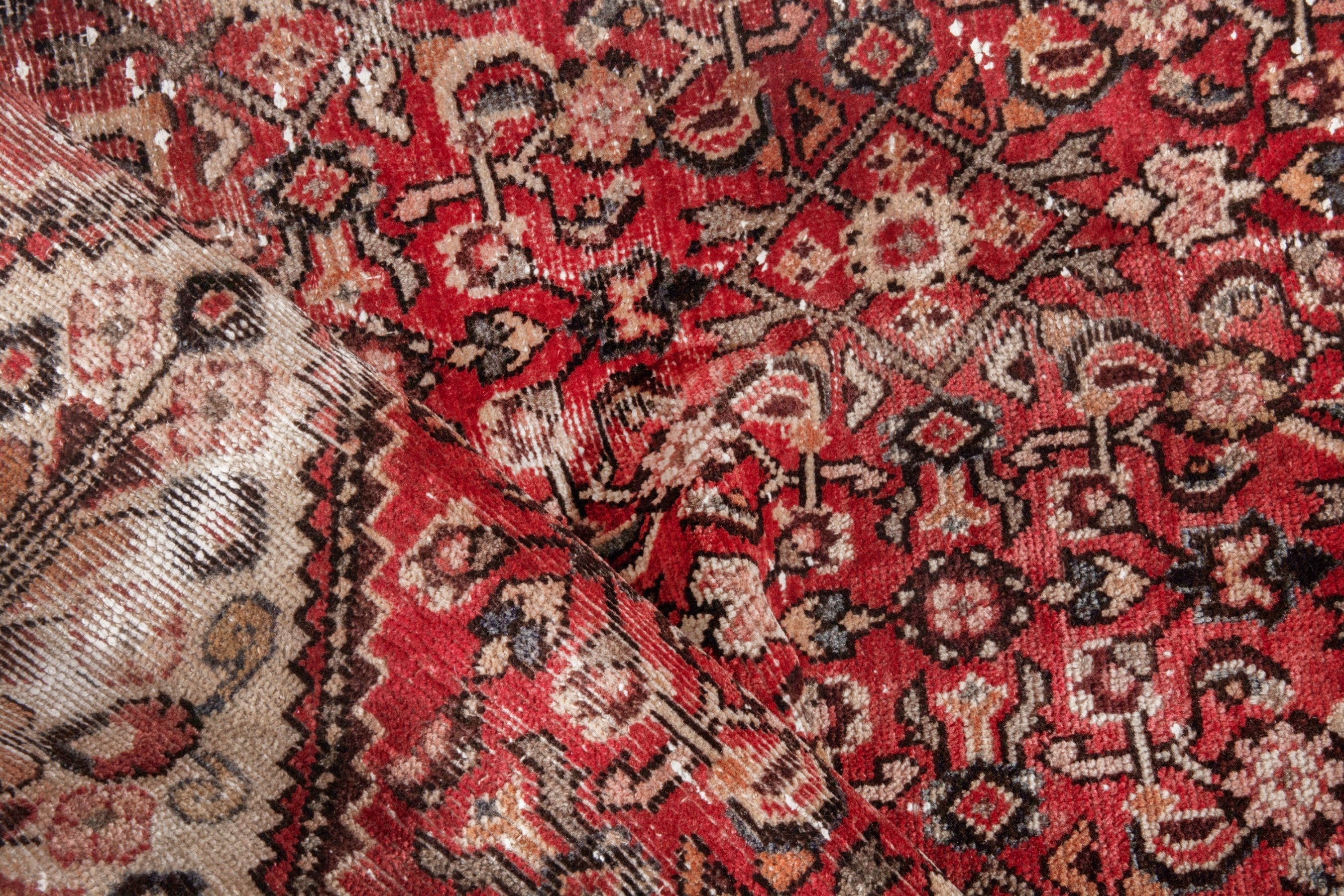 Persian Hosseinabad area rug in deep red and cream, view 17 of 20
