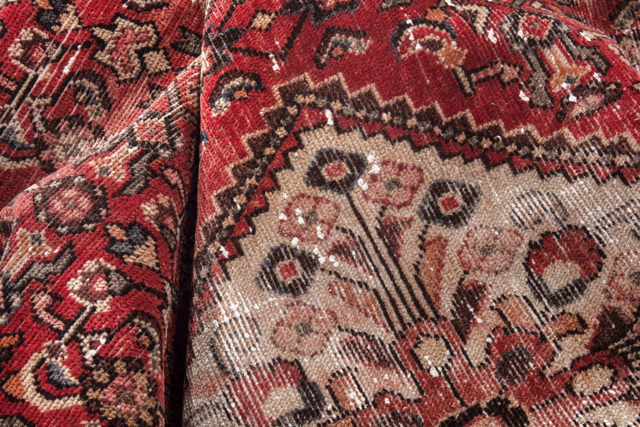 Persian Hosseinabad area rug in deep red and cream, view 18 of 20