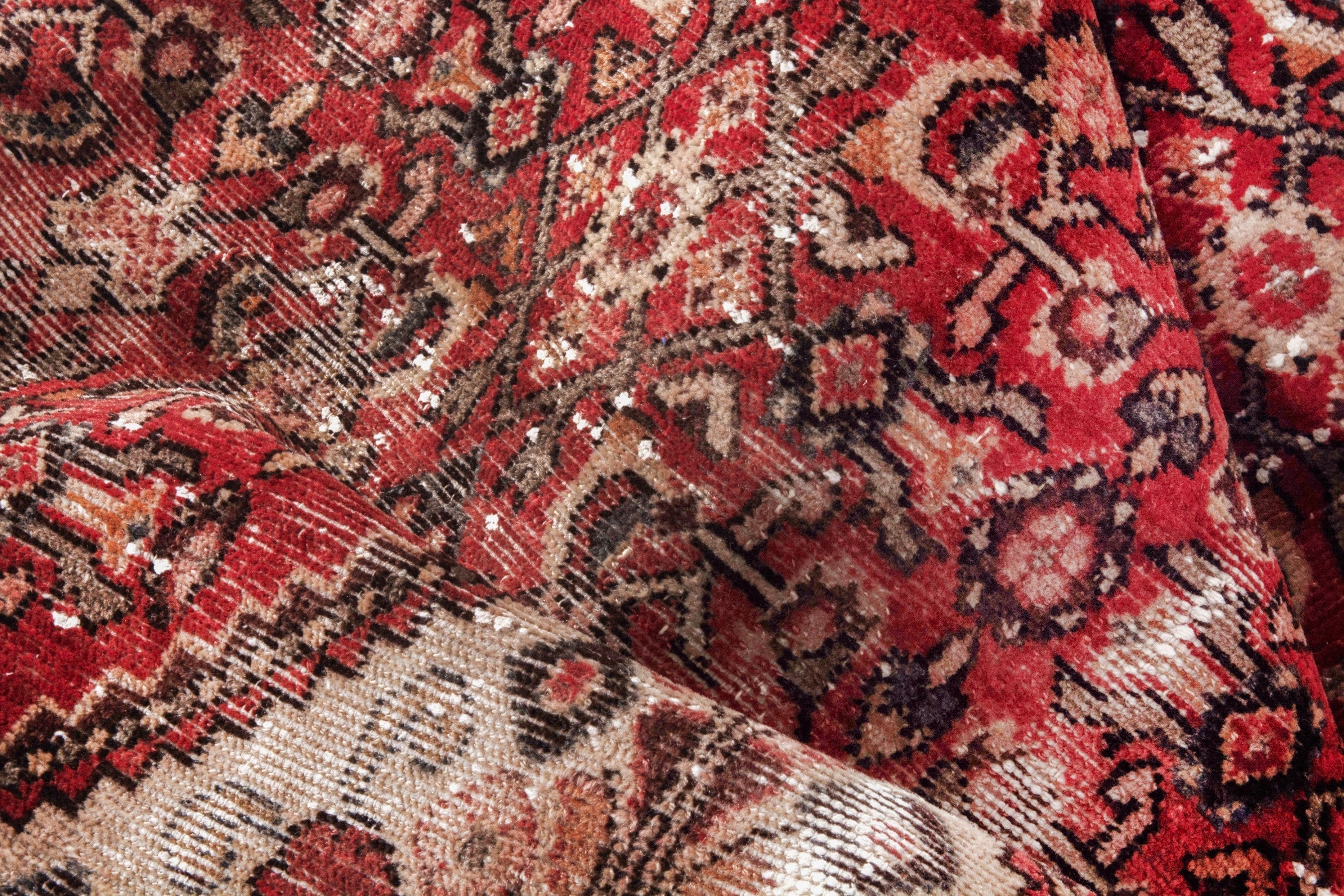 Persian Hosseinabad area rug in deep red and cream, view 19 of 20