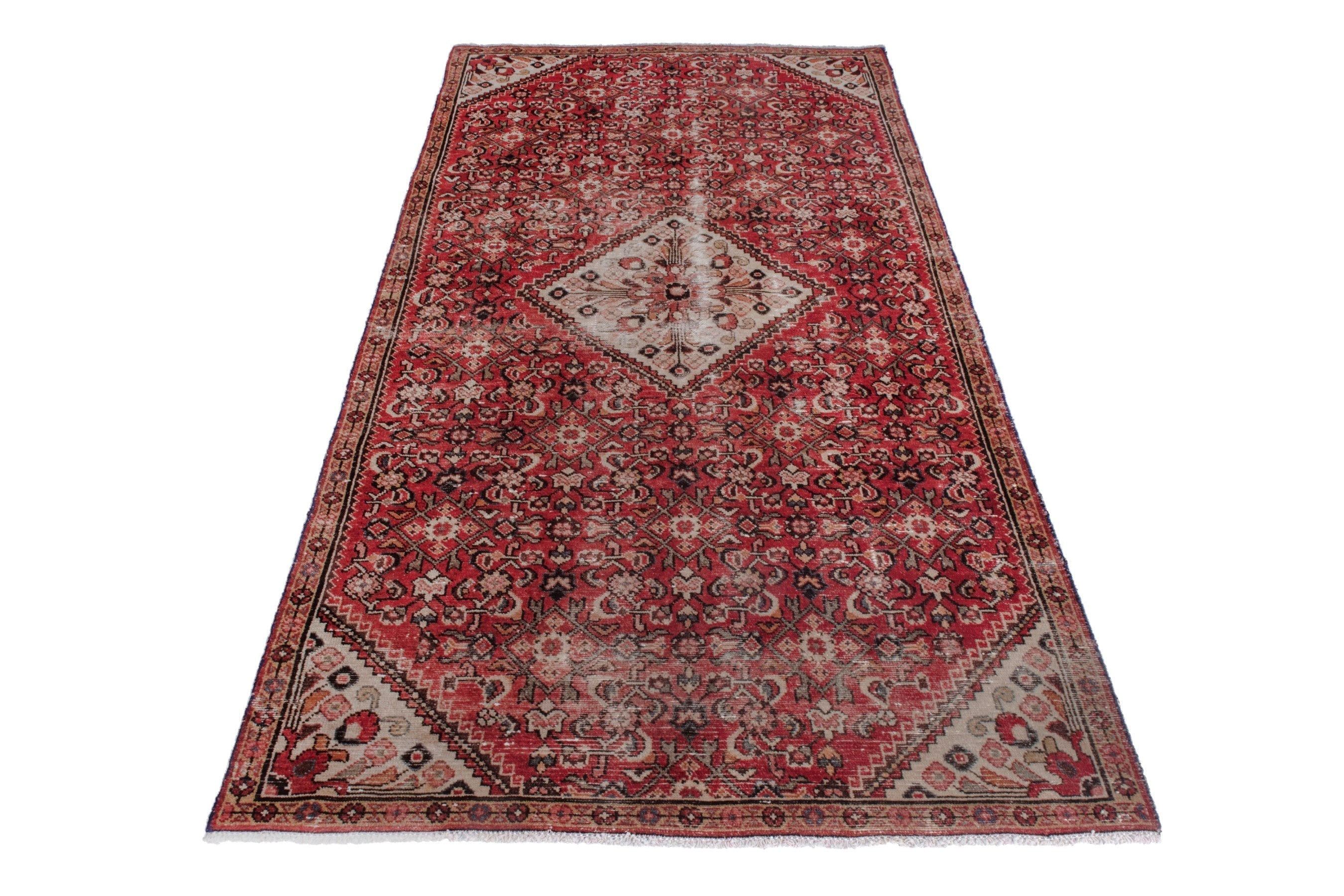 Persian Hosseinabad area rug in deep red and cream, view 2 of 20