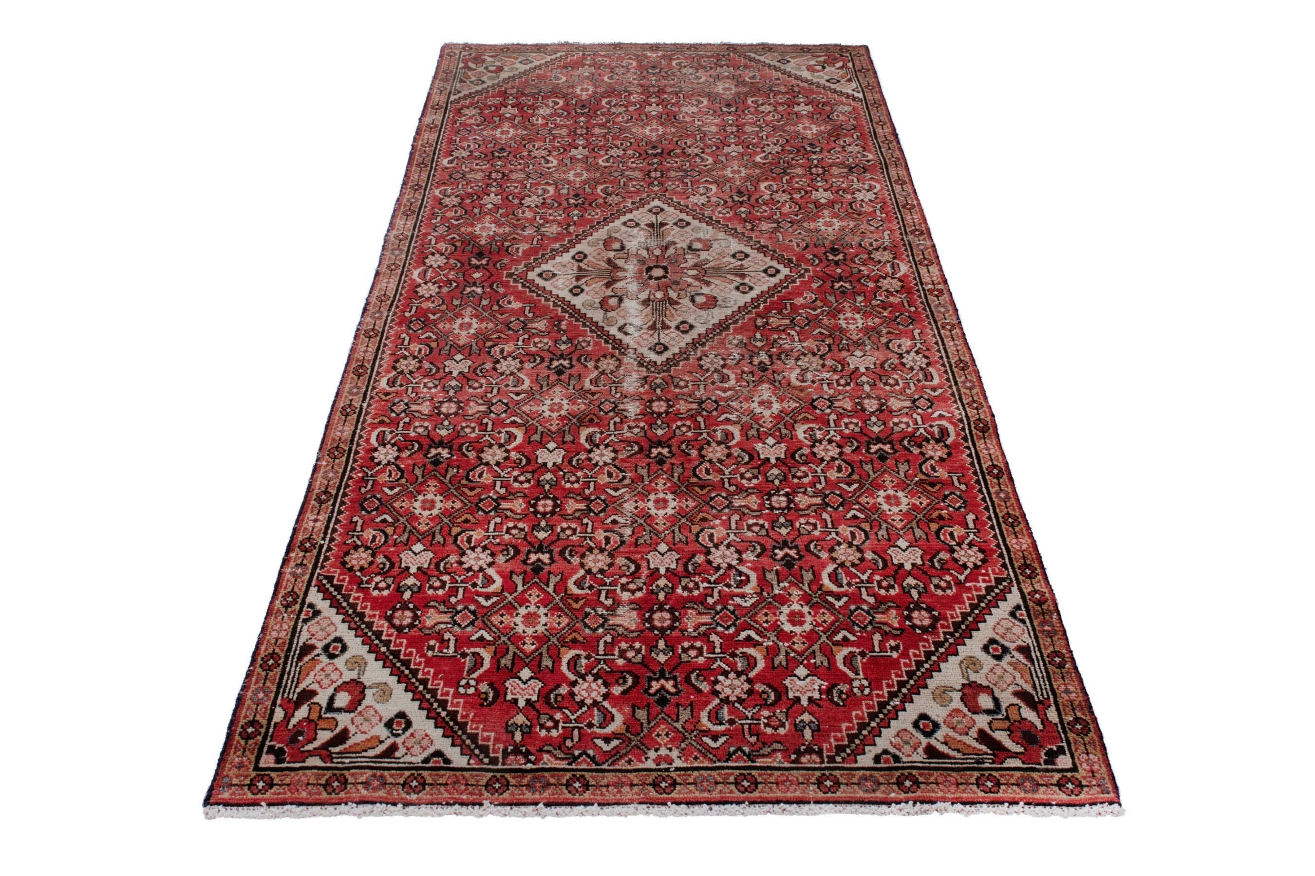Persian Hosseinabad area rug in deep red and cream, view 3 of 20