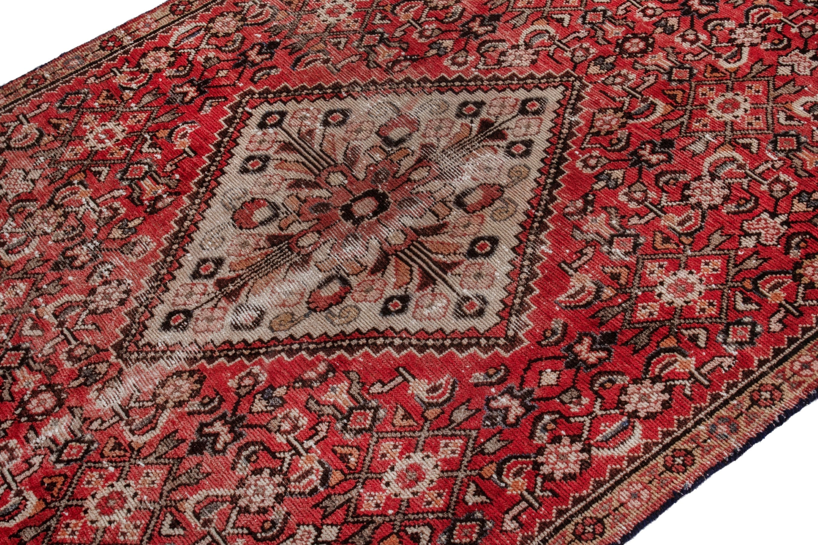 Persian Hosseinabad area rug in deep red and cream, view 6 of 20