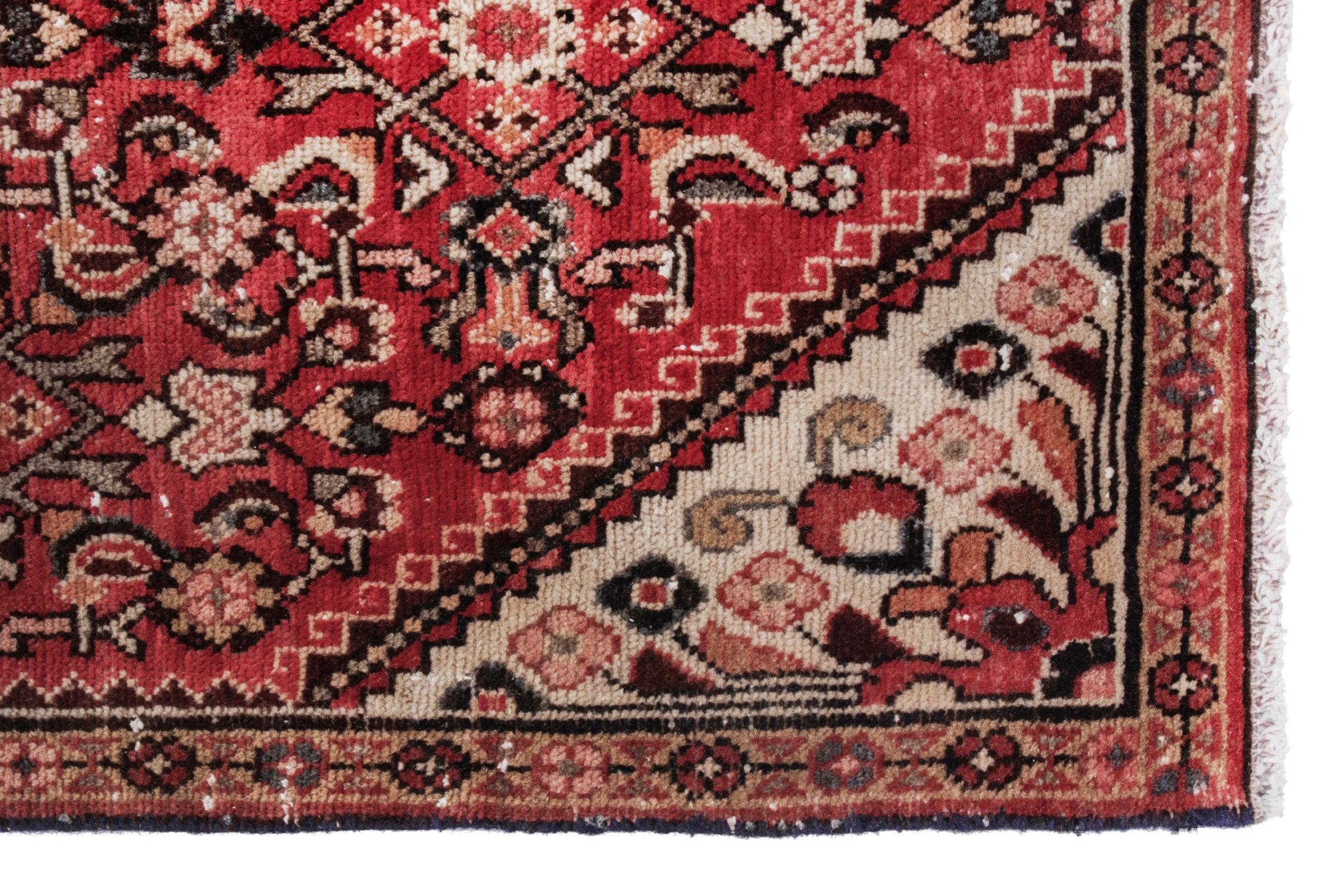 Persian Hosseinabad area rug in deep red and cream, view 5 of 20