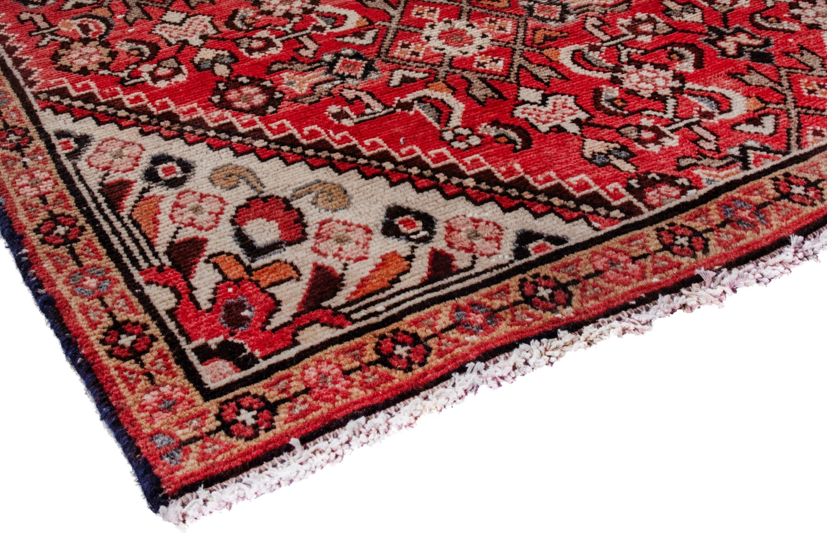 Persian Hosseinabad area rug in deep red and cream, view 4 of 20