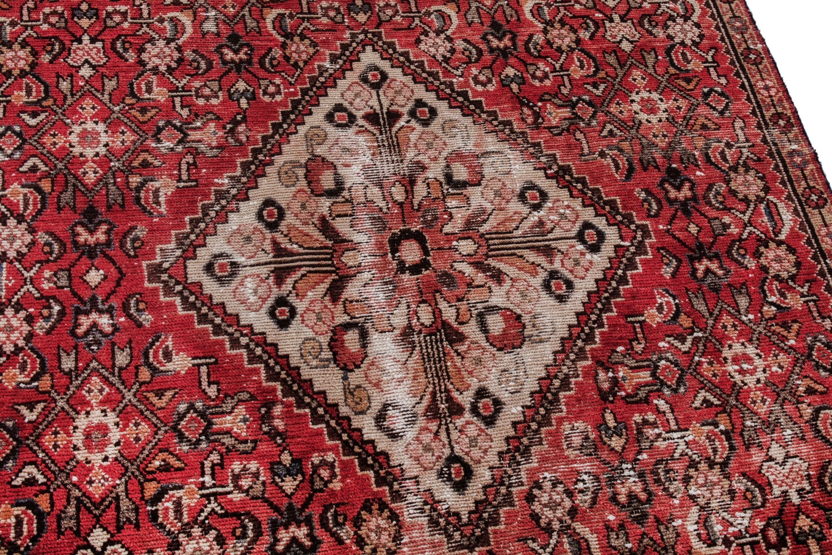 Persian Hosseinabad area rug in deep red and cream, view 7 of 20