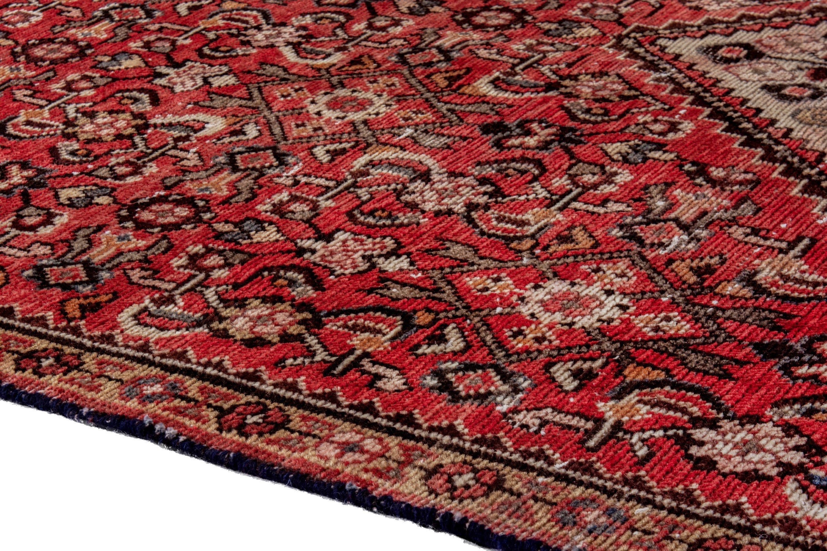 Persian Hosseinabad area rug in deep red and cream, view 8 of 20