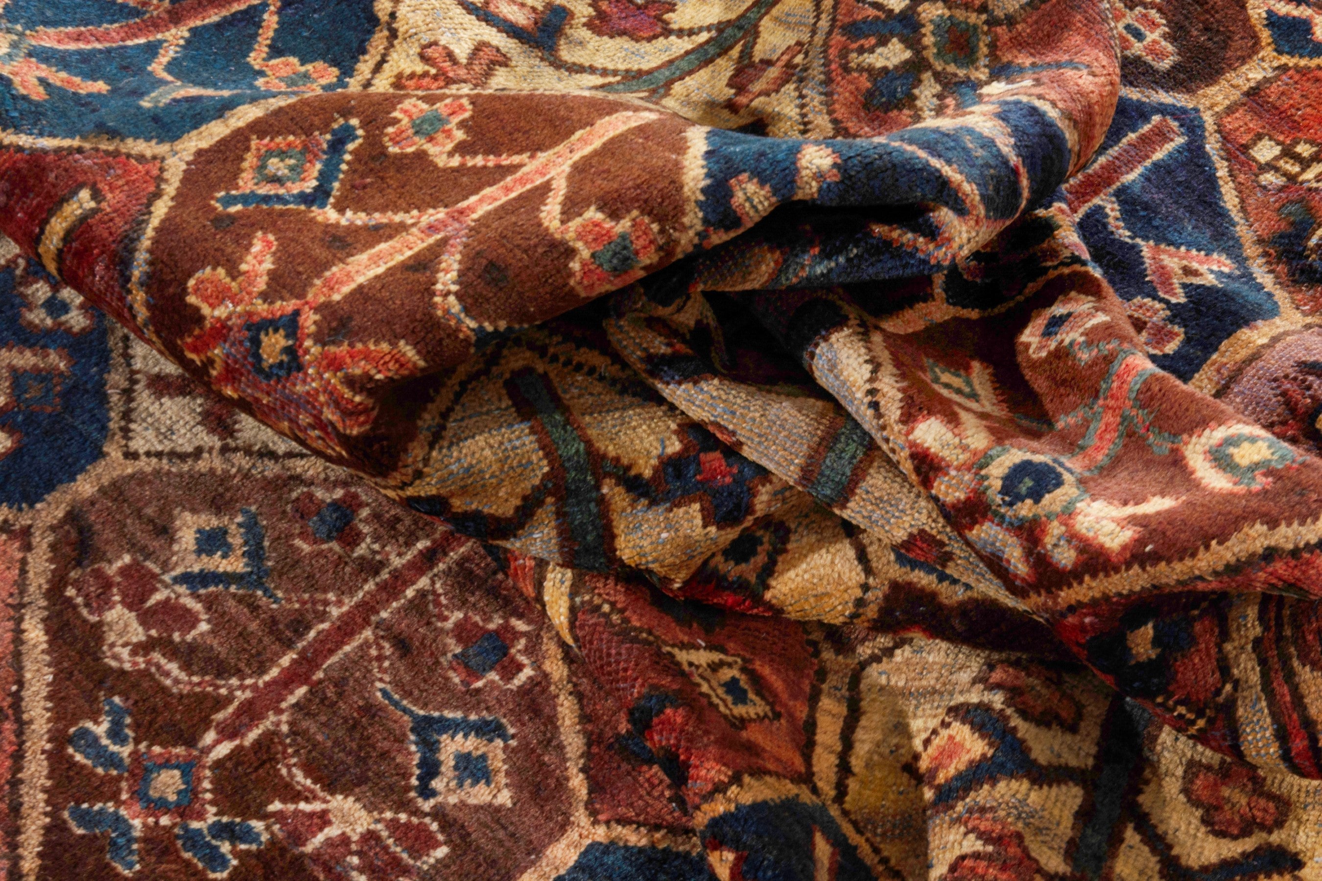 Persian Bakhtiari area rug in rust and brick, view 16 of 21