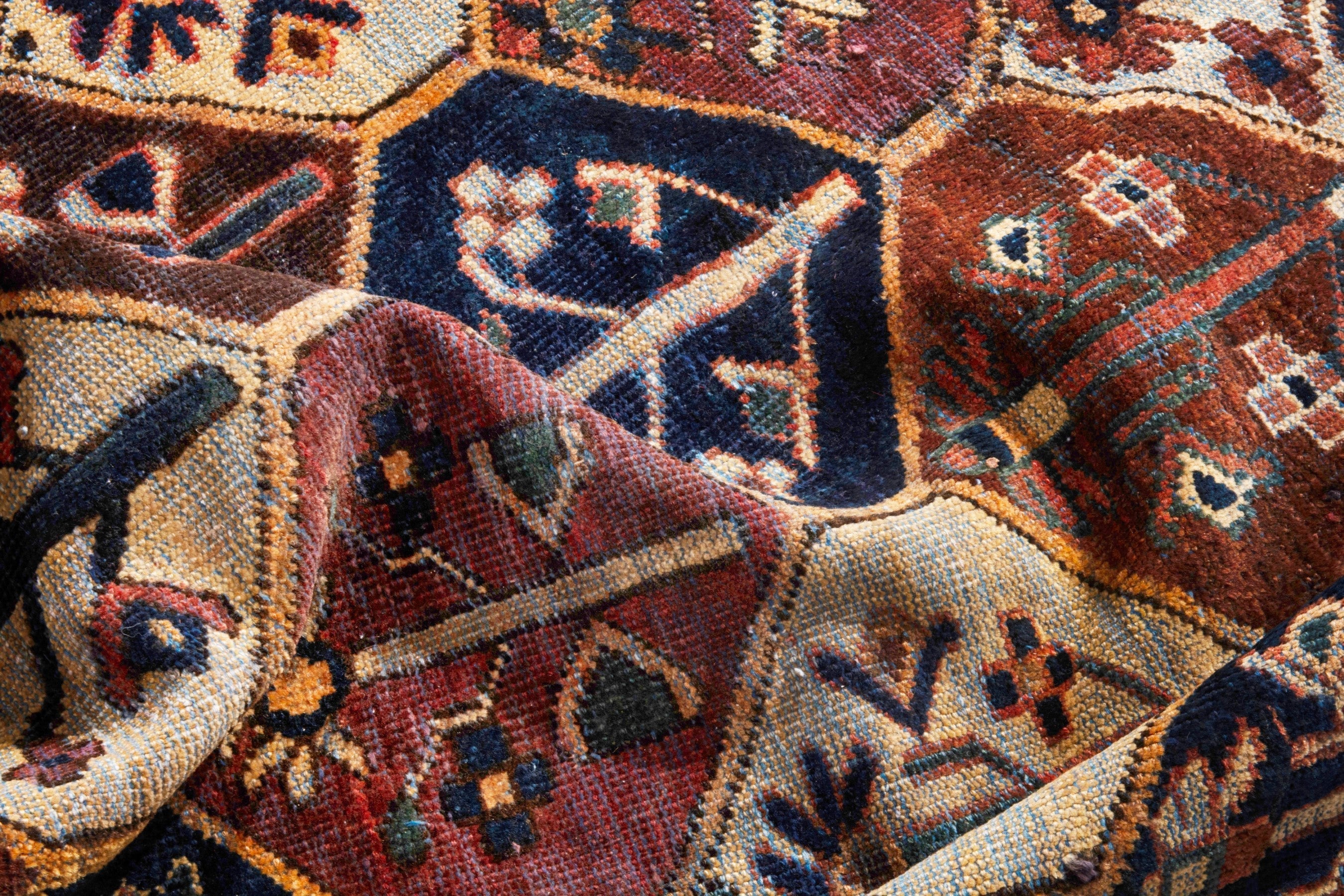 Persian Bakhtiari area rug in rust and brick, view 18 of 21