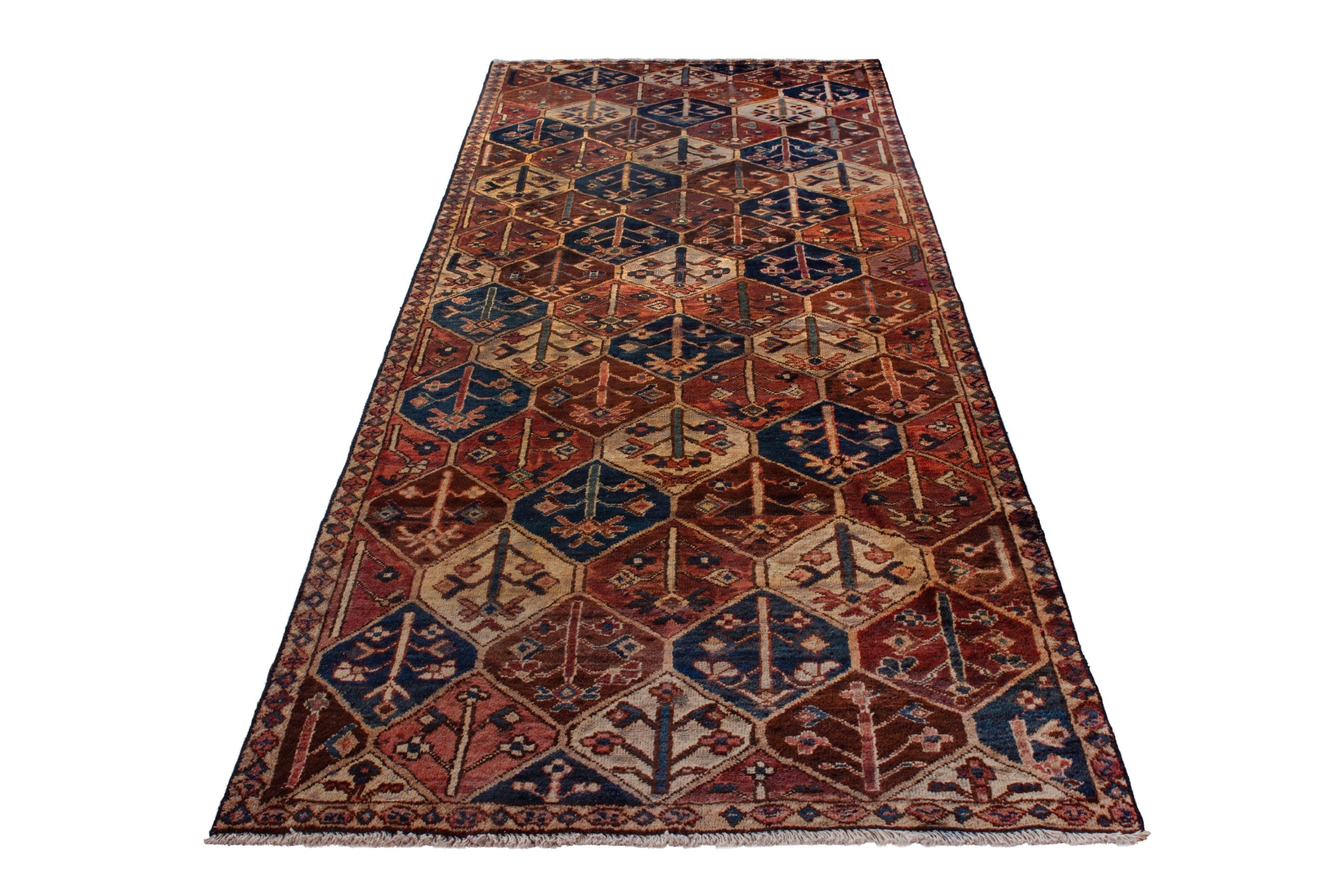 Persian Bakhtiari area rug in rust and brick, view 2 of 21