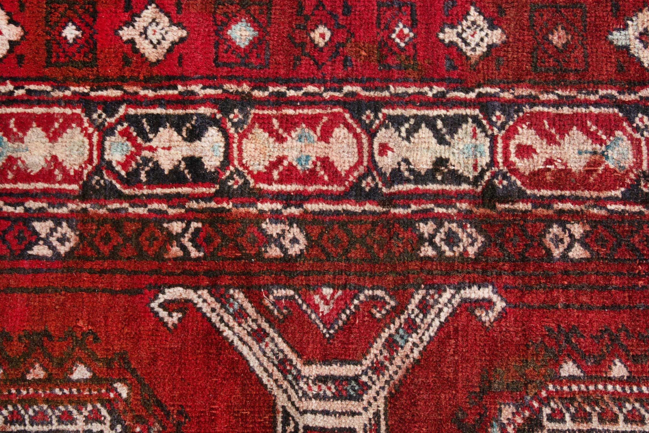 Persian Torkaman accent rug in deep red and cream, view 12 of 17