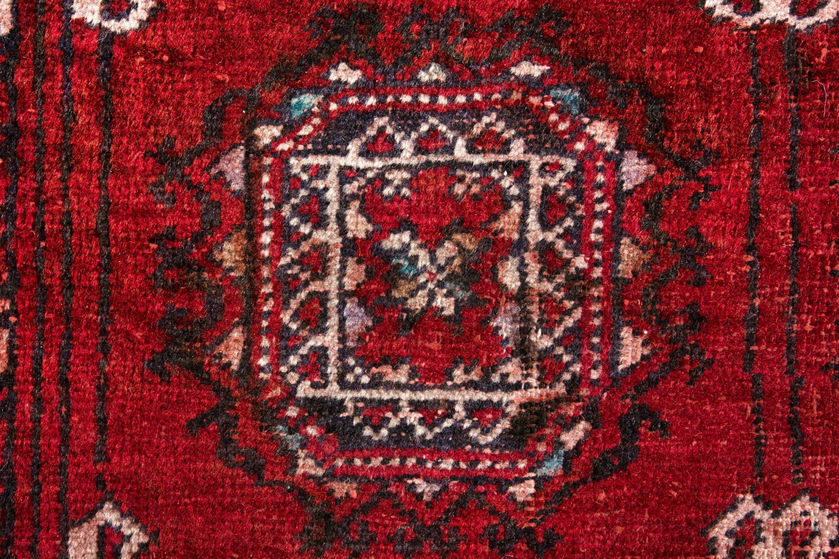 Persian Torkaman accent rug in deep red and cream, view 13 of 17