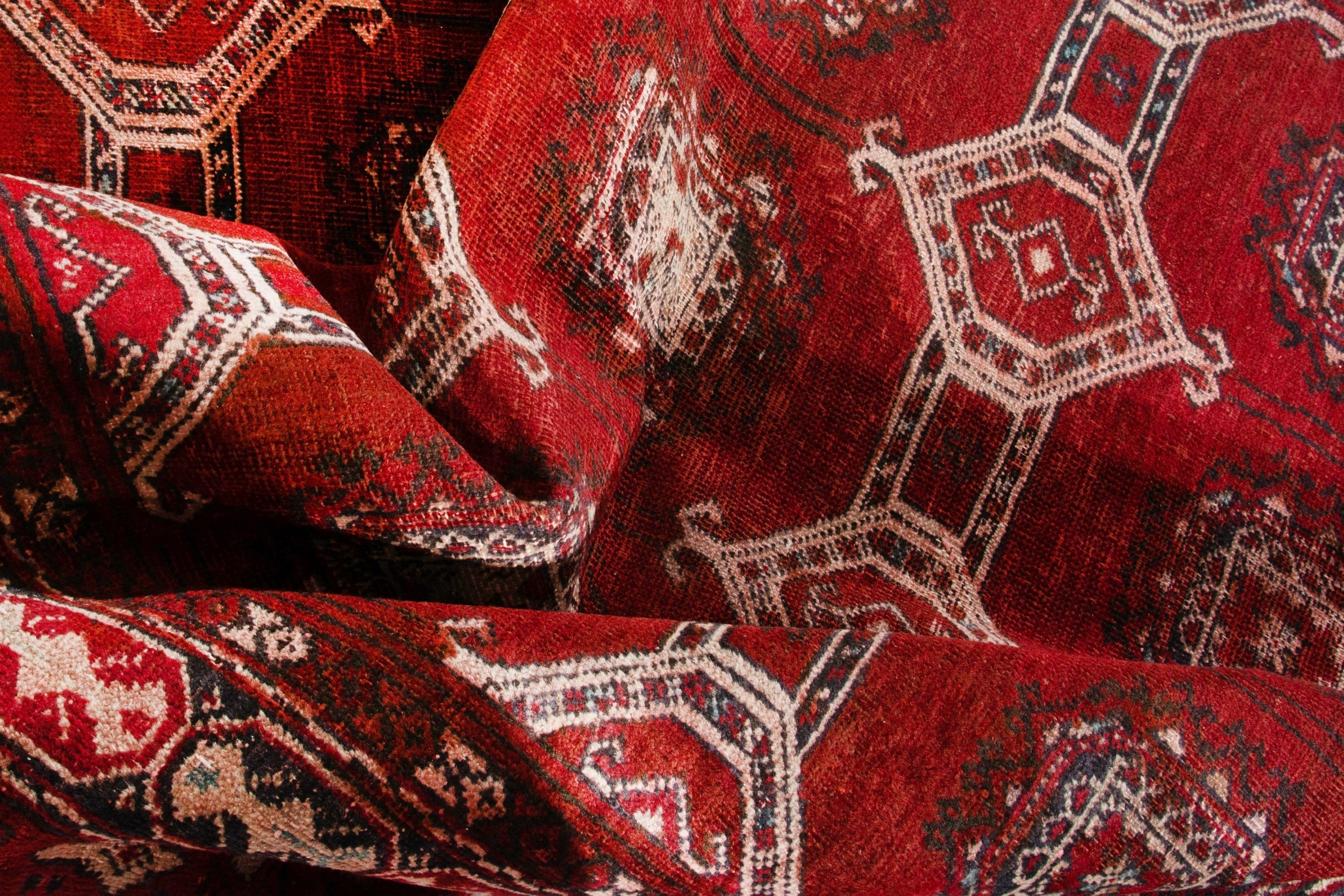 Persian Torkaman accent rug in deep red and cream, view 14 of 17
